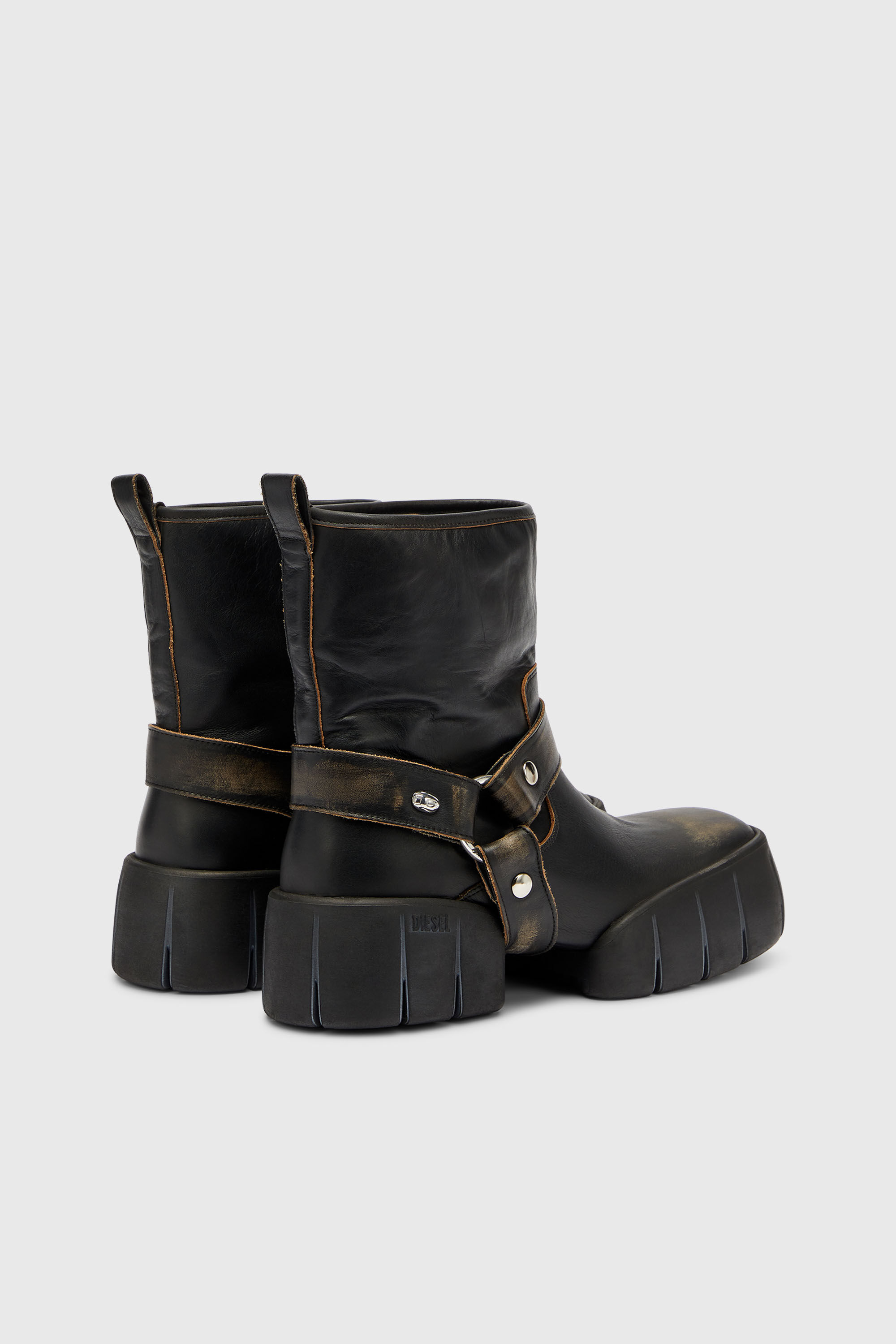 Diesel - D-TEX TU, D-Tex - Bottes biker en cuir effet vieilli Homme in Marron - 3
