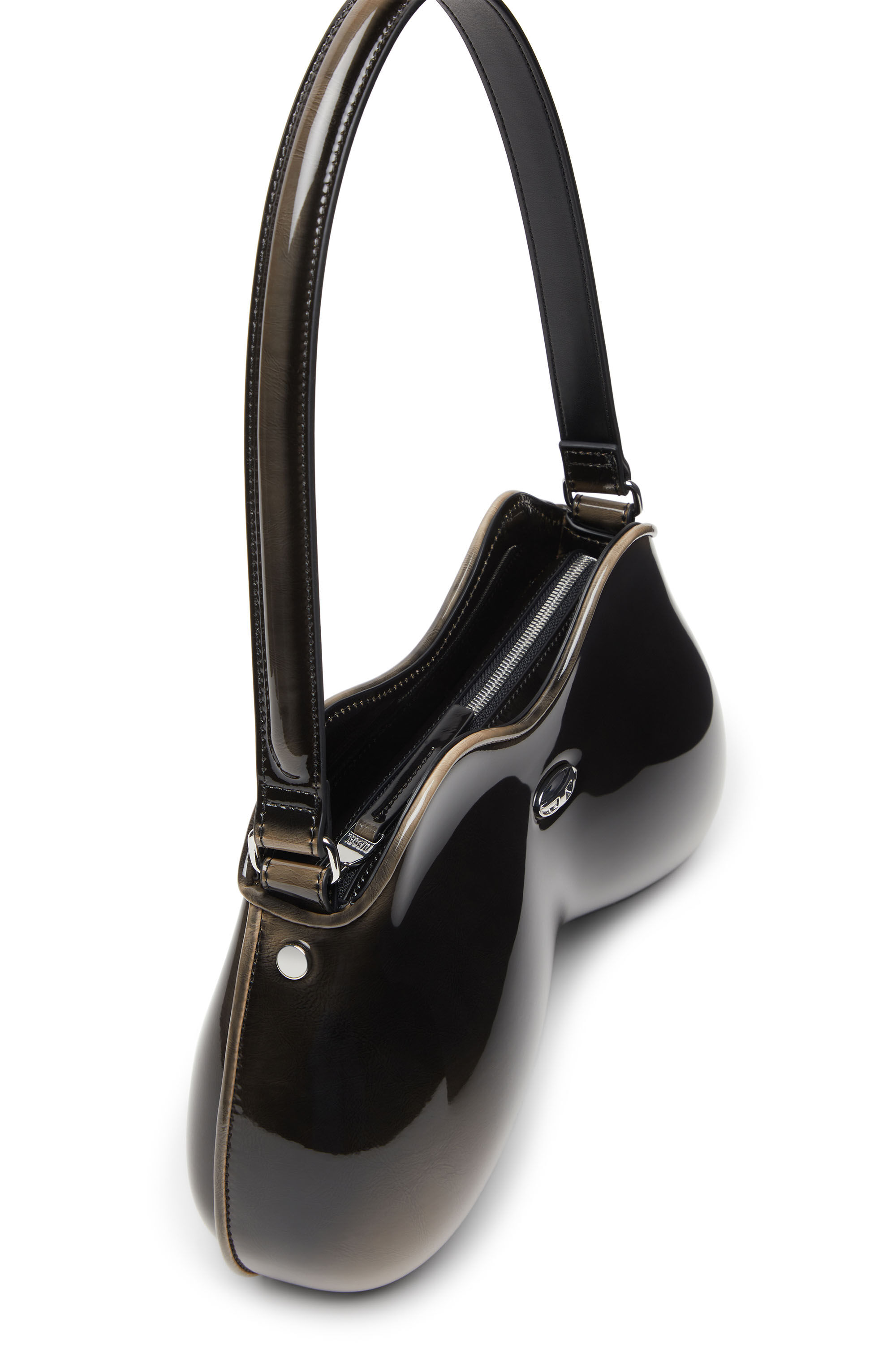 Diesel - DOUBLE-D SHOULDER, Sac épaule rigide en PU brillant dégradé Femme in Noir - 2