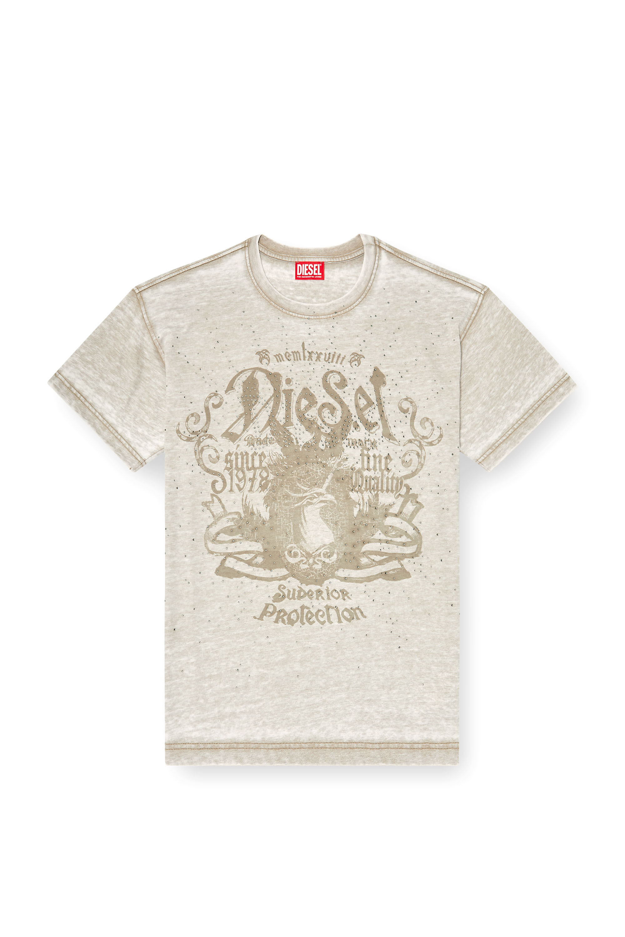 Diesel - T-NORM-AA8, Man's Jersey T-shirt with burnout wash and studs in Beige - 2