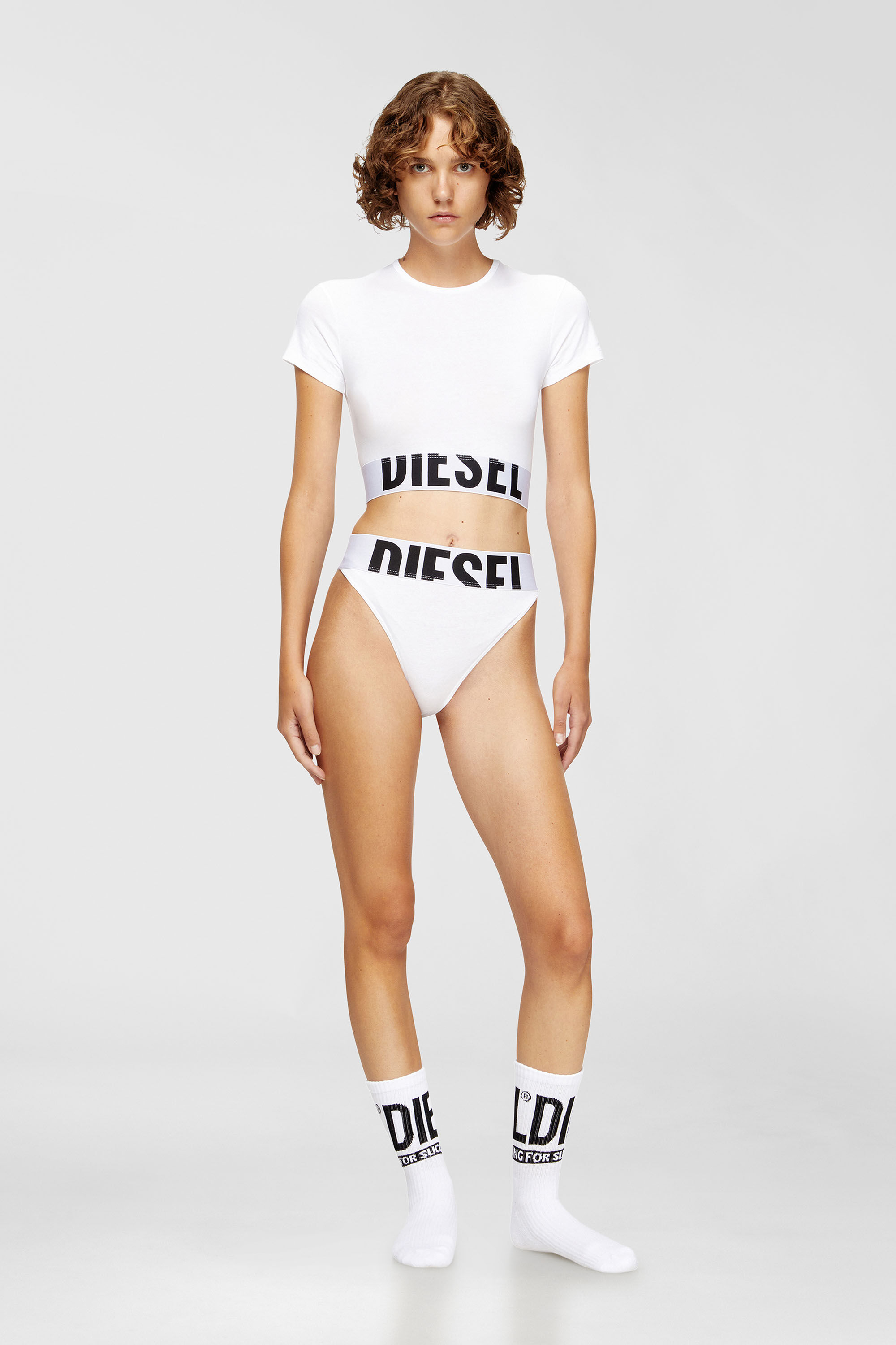 Diesel - UFTEE-SPORT-CROPPED-T-SHIRT, Top crop sportif avec bande &agrave; logo Femme in Blanc - 1