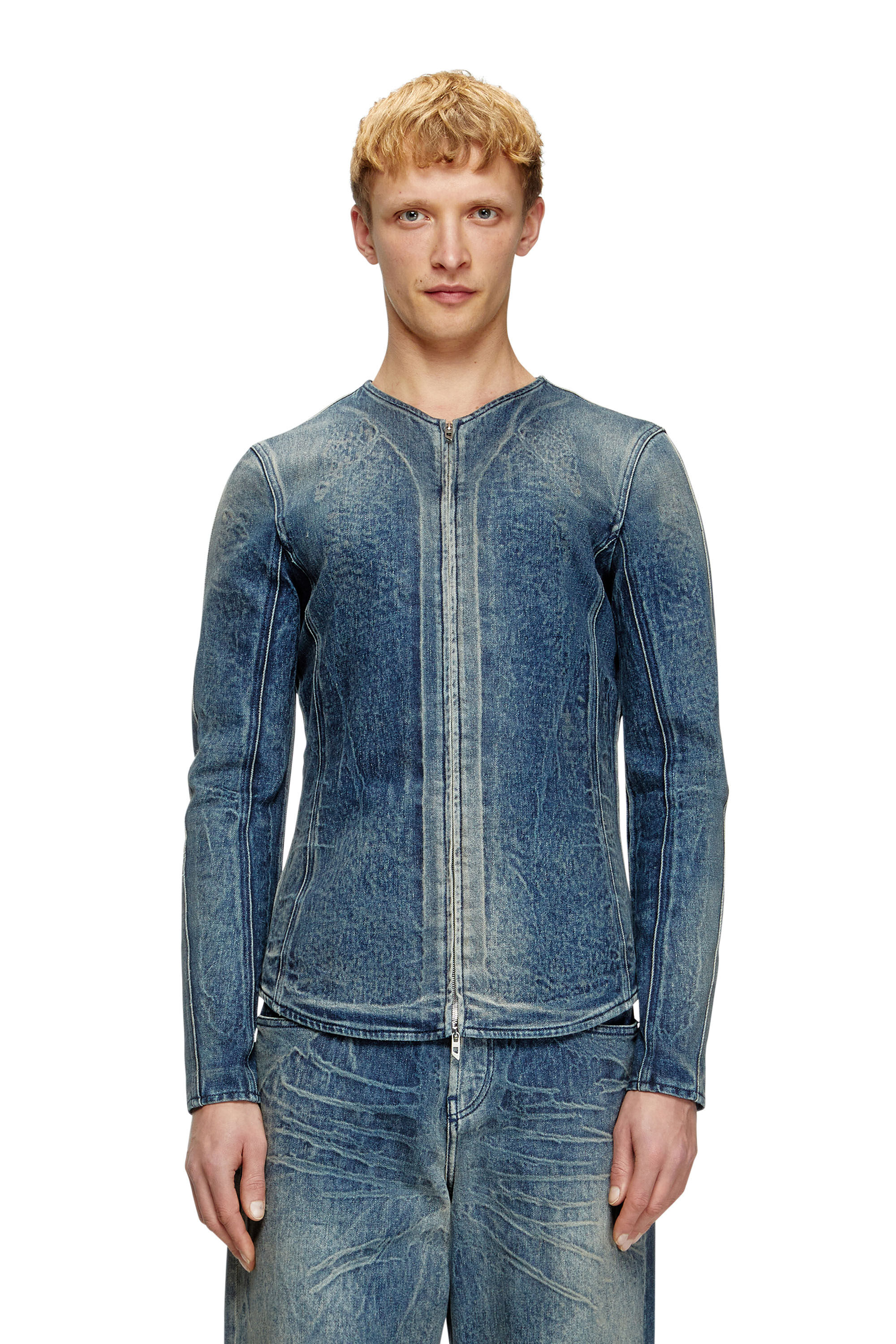Diesel - D-CARDI-FSG, Veste en denim Ghost embossé Homme in Bleu - 3