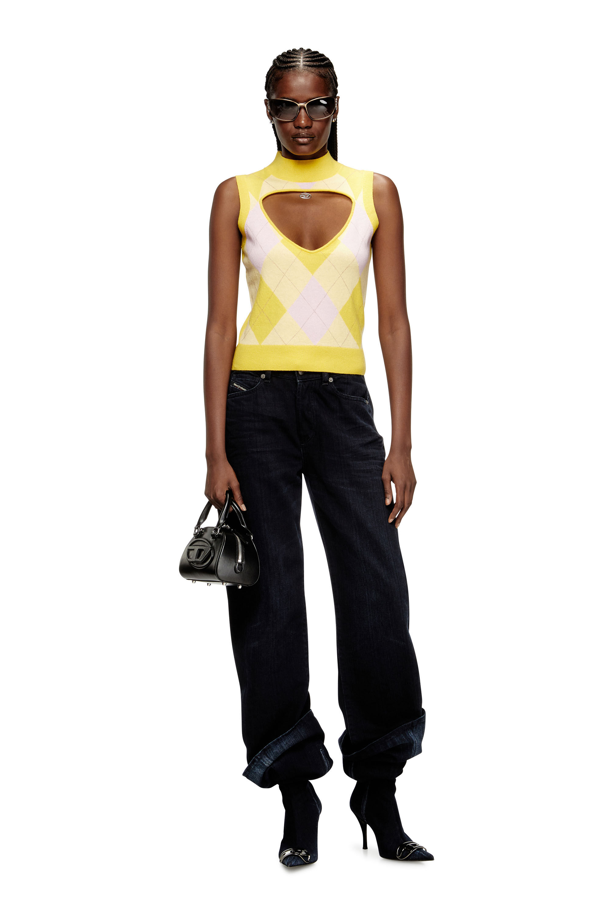 Diesel - M-ROMKO-SL, Gilet à col roulé avec cut-out, en laine à motif losanges Femme in ToBeDefined - 1