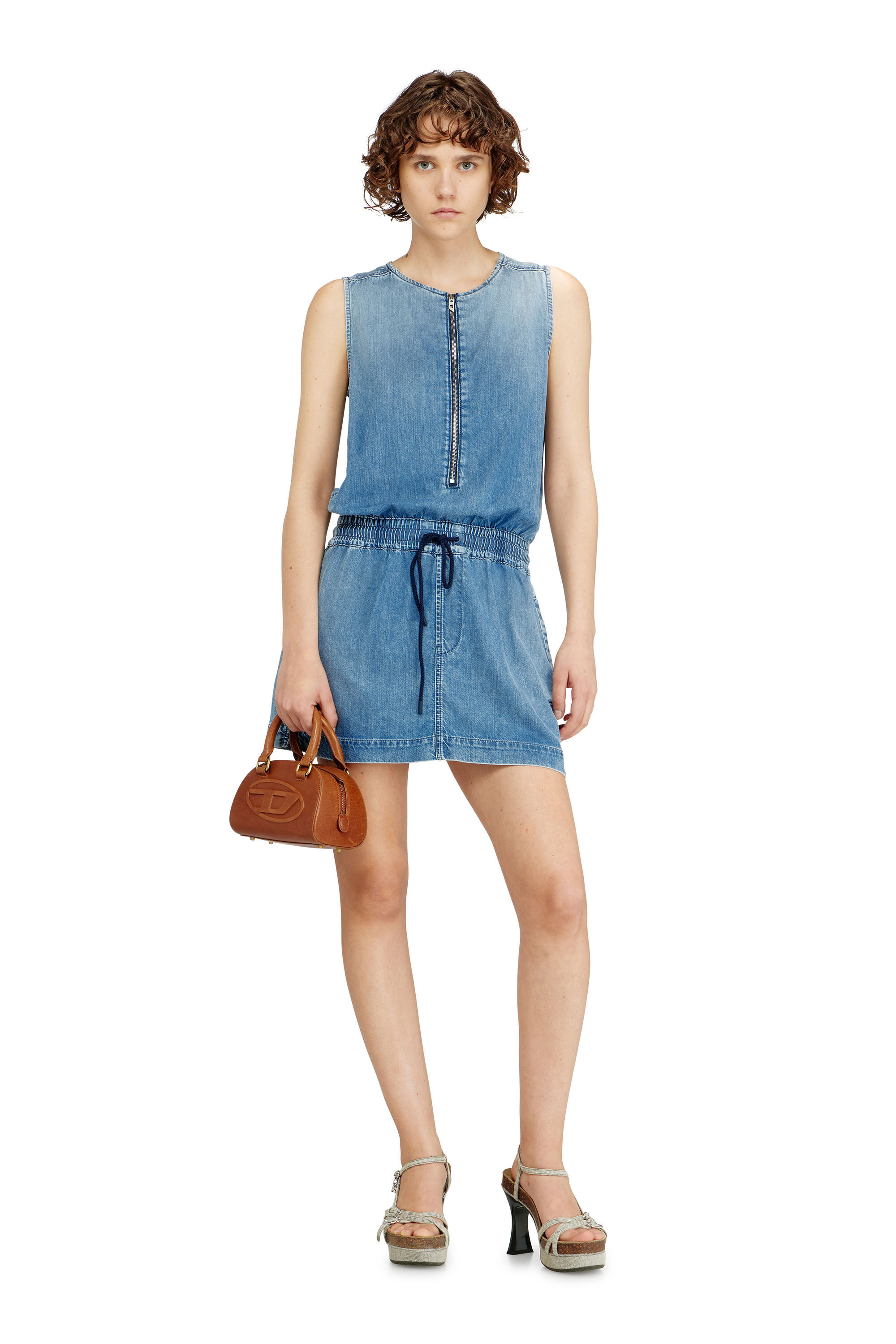 Diesel - DE-SLAM-S, Woman's Fluid denim dress with drawstring waist in null - 1