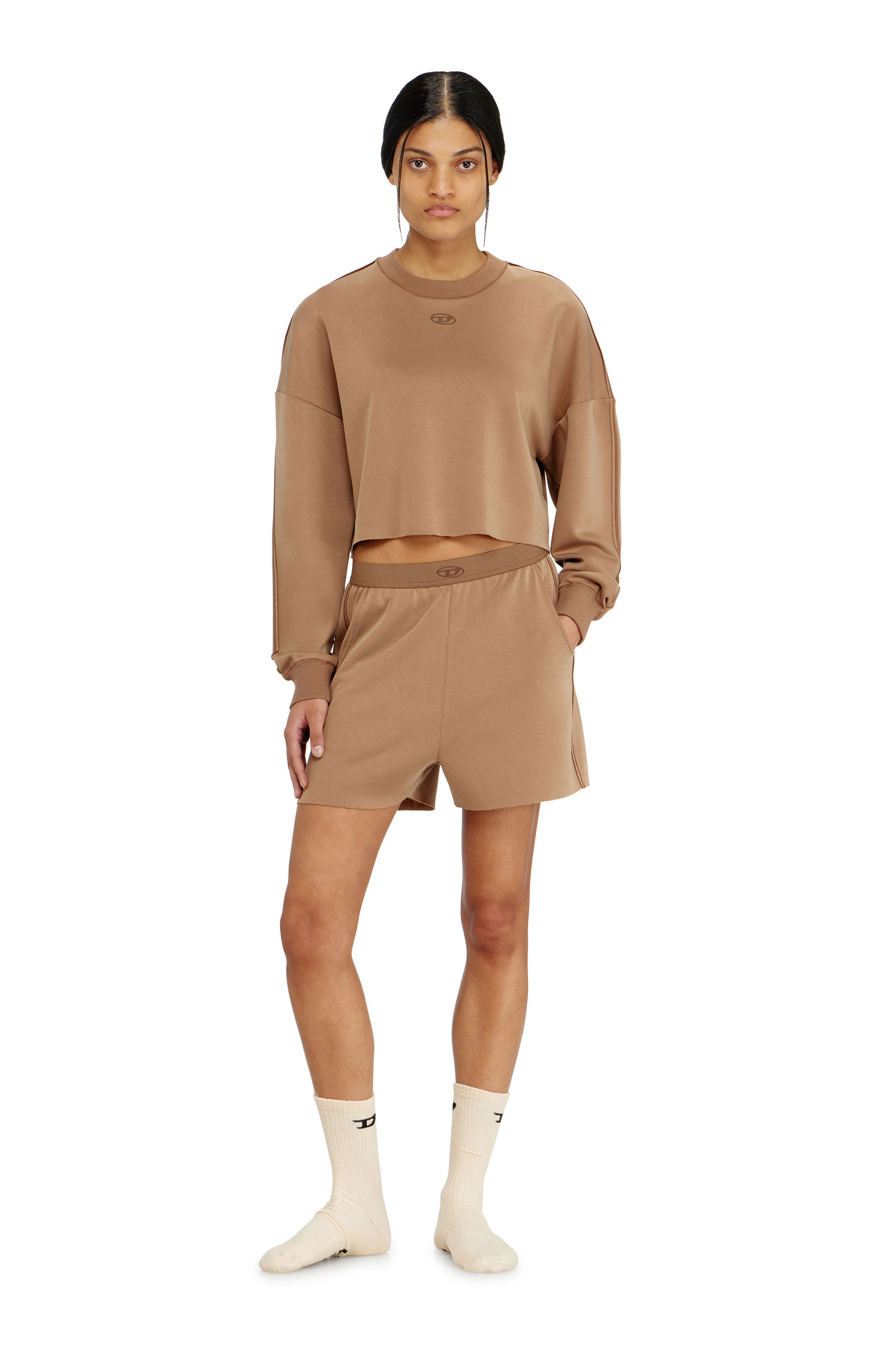 Diesel - BLAKE-UTLT, Crop top en scuba stretch l&eacute;ger Femme in Marron - 1