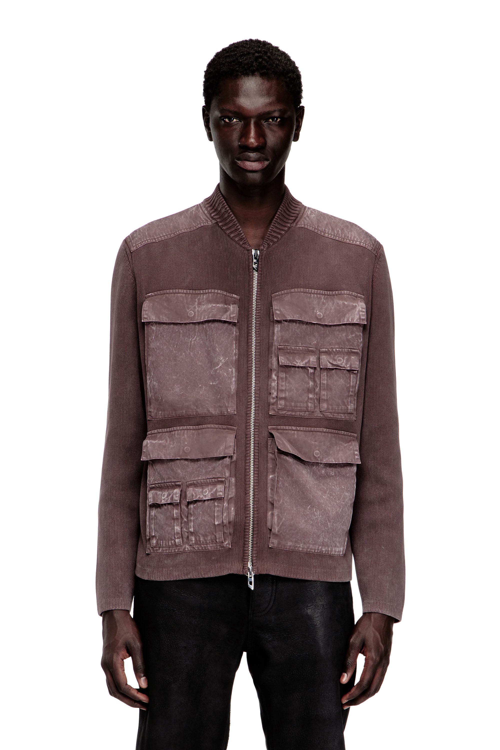Men's Zip-up cardigan with cargo pockets | Brown | Diesel