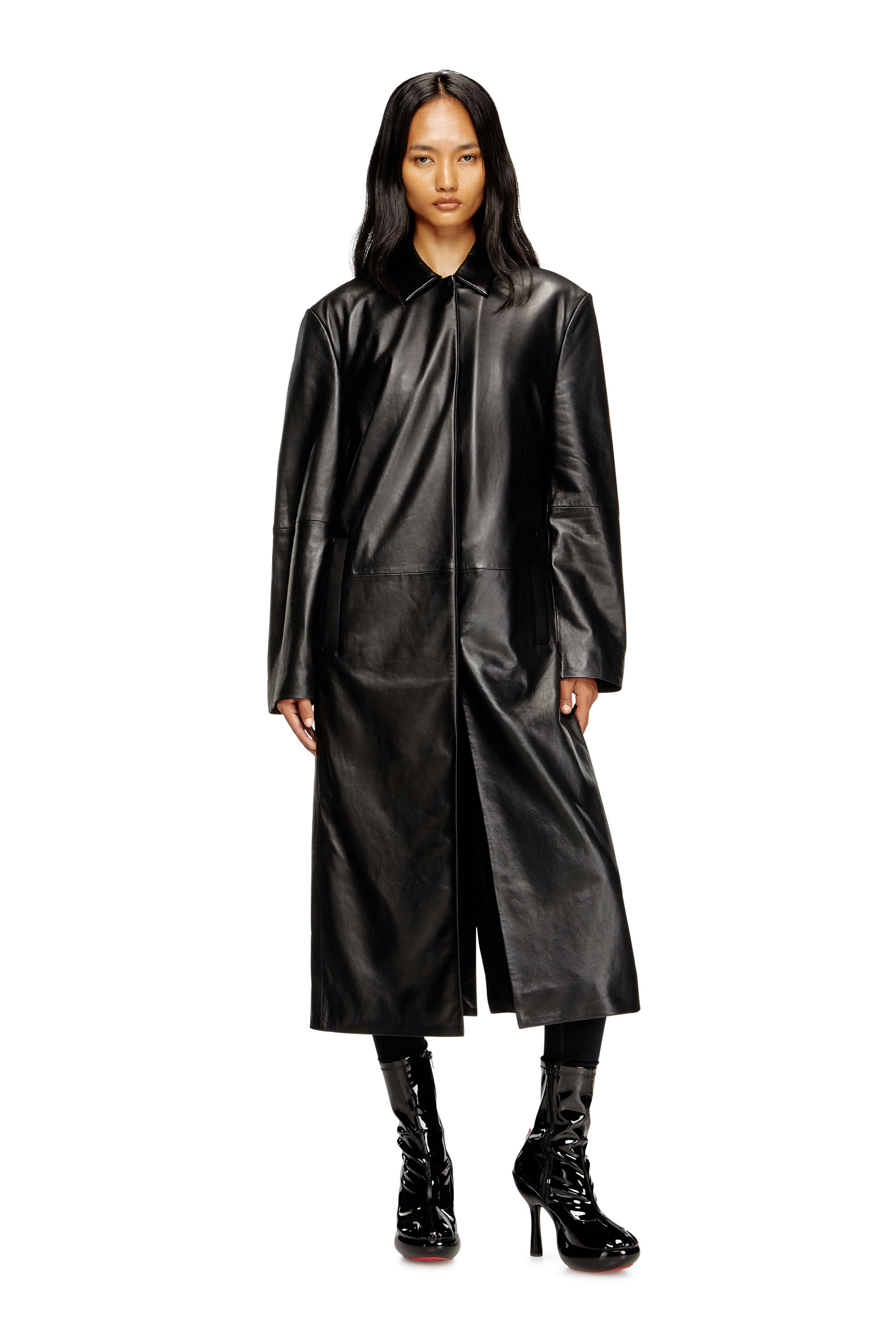 Diesel - L-ANCELOT, Long manteau en cuir matelassé Femme in Noir - 3