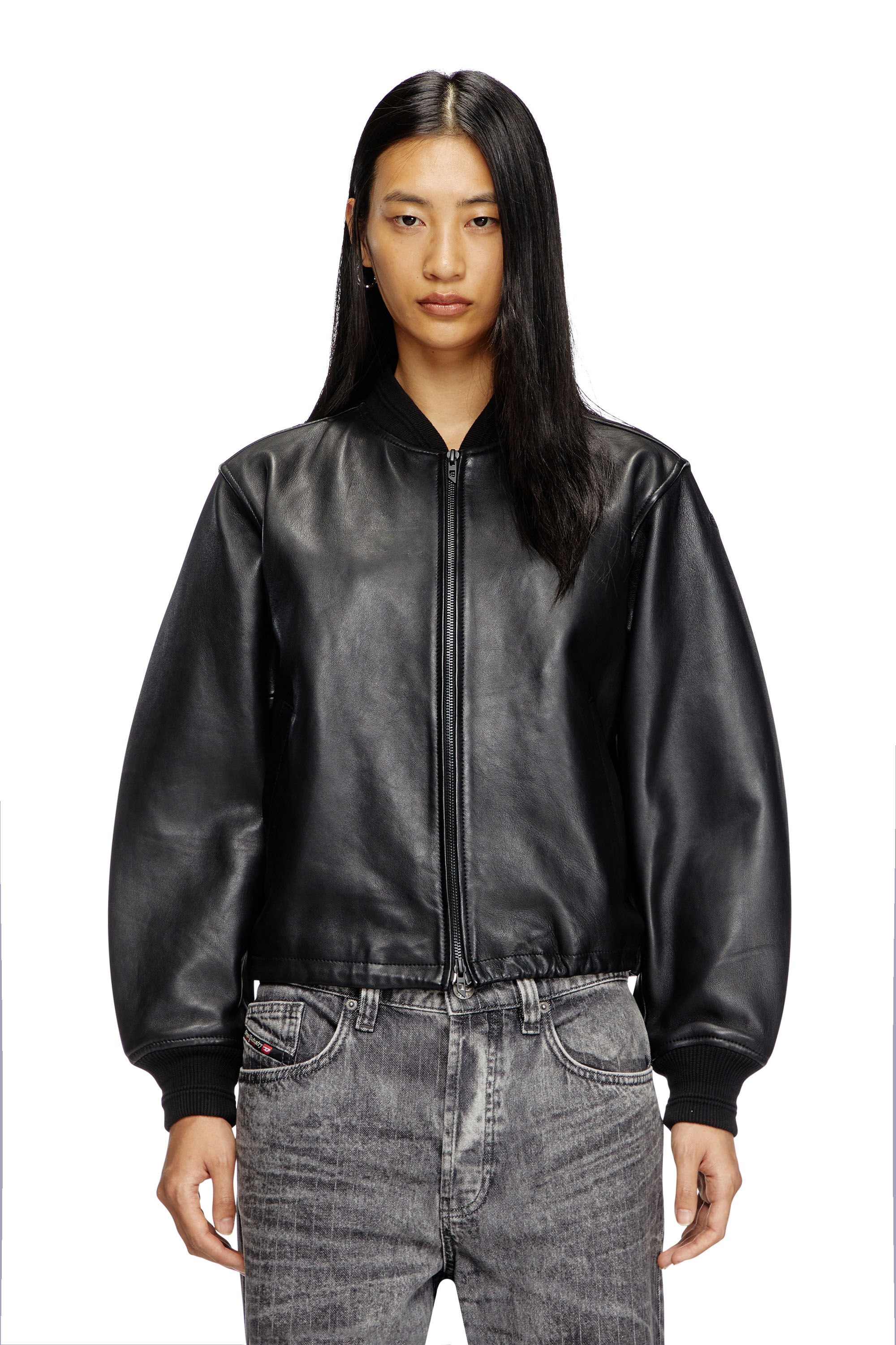 Women's Leather bomber jacket | Black | Diesel {{Country}}