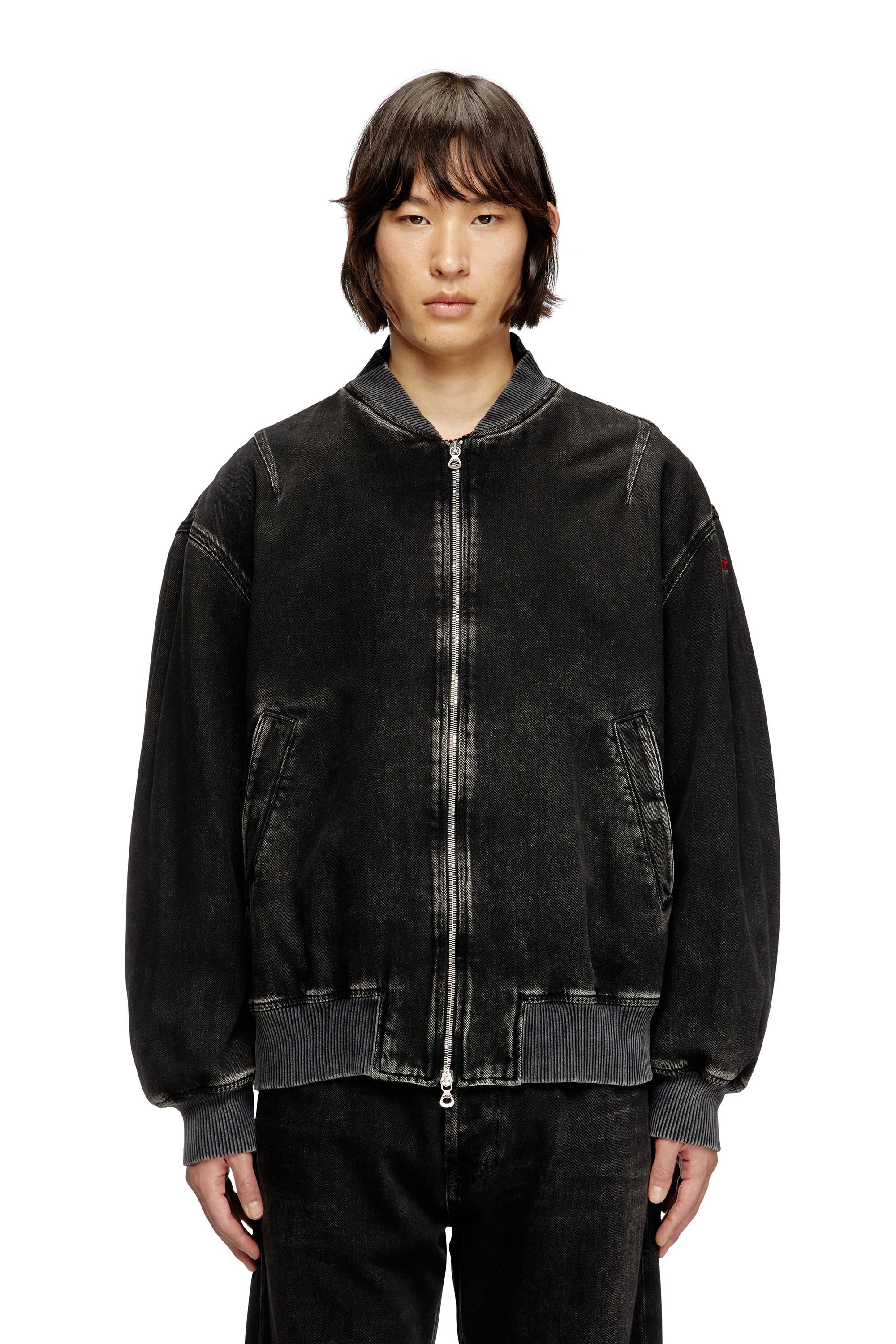 Diesel - D-VINZ, Veste bomber en denim délavé Homme in Noir - 3