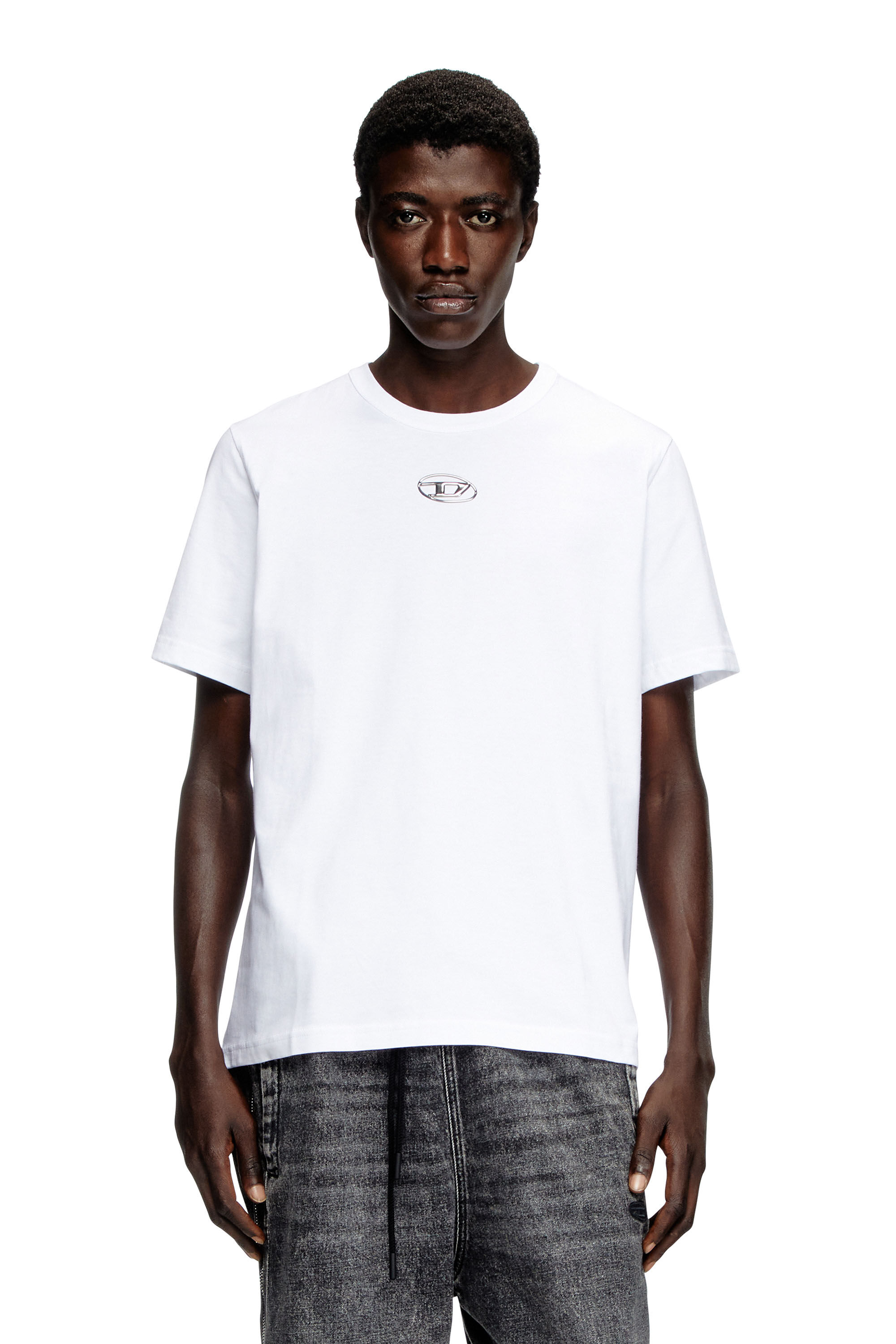 Diesel - T-ADJUST-OD, T-shirt avec logo Oval D métallisé Homme in Blanc - 3