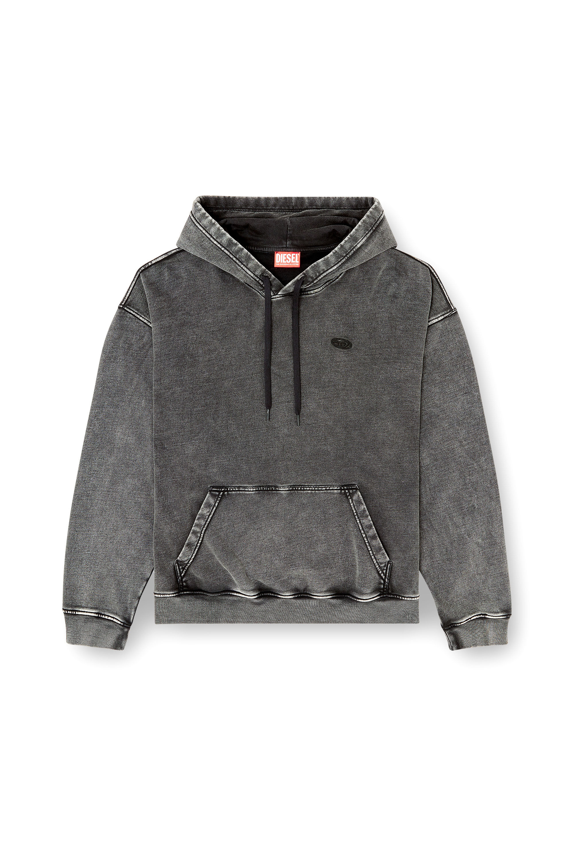 Diesel - S-BOXT-HOOD-DEN, Sweat &agrave; dos patchwork coup&eacute; brut Homme in Gris - 2