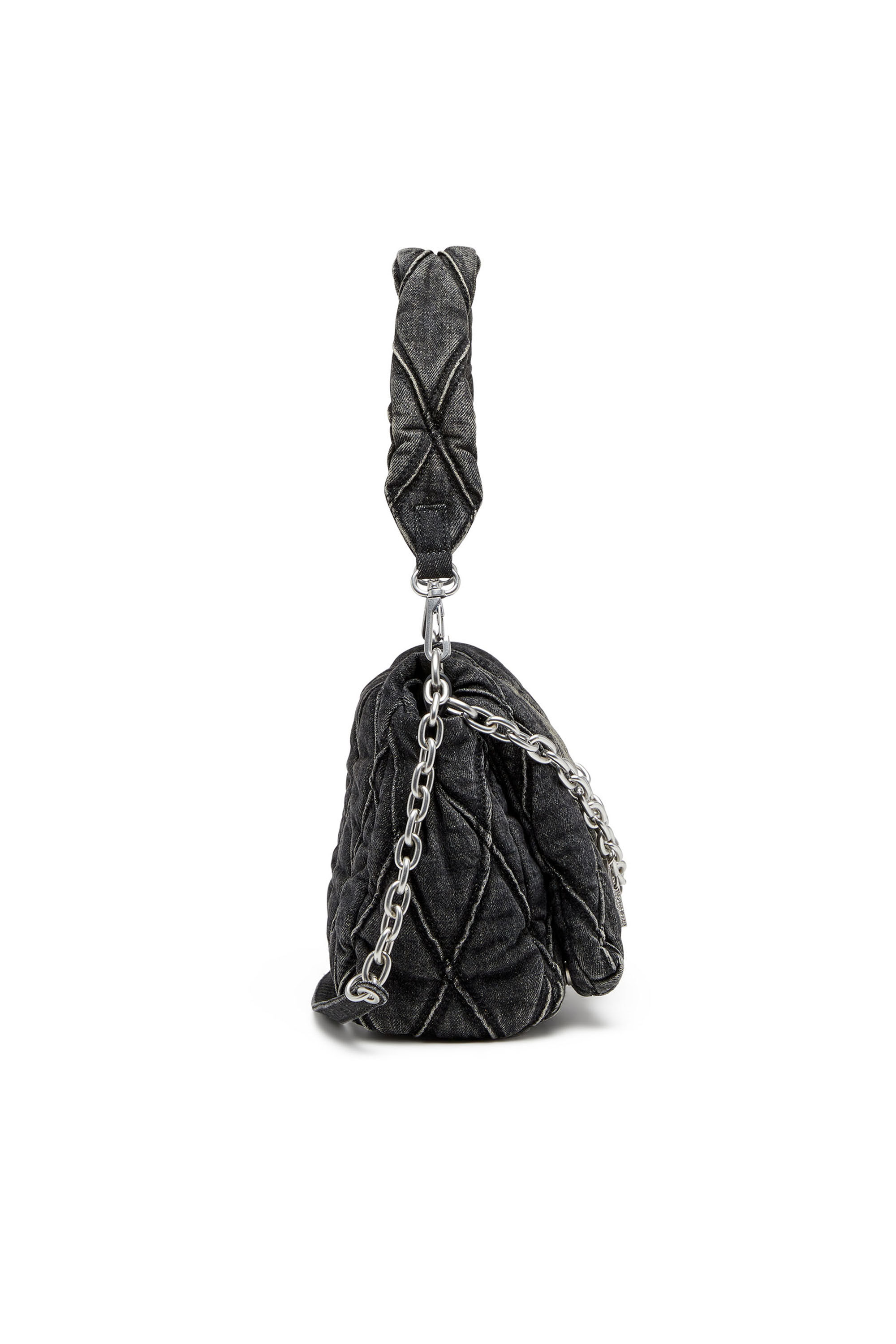 Women's Charm-D Shoulder M bag in quilted Denim | Black | Diesel