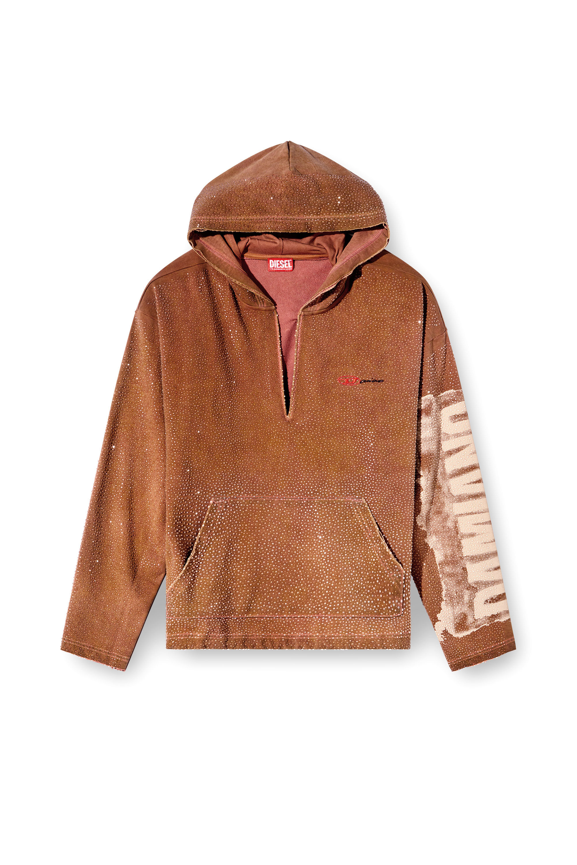 Diesel - S-BOXT-HOOD-LUX-DD, Sweat-shirt à capuche avec décolleté V traité et cristaux Mixte in Marron - 2