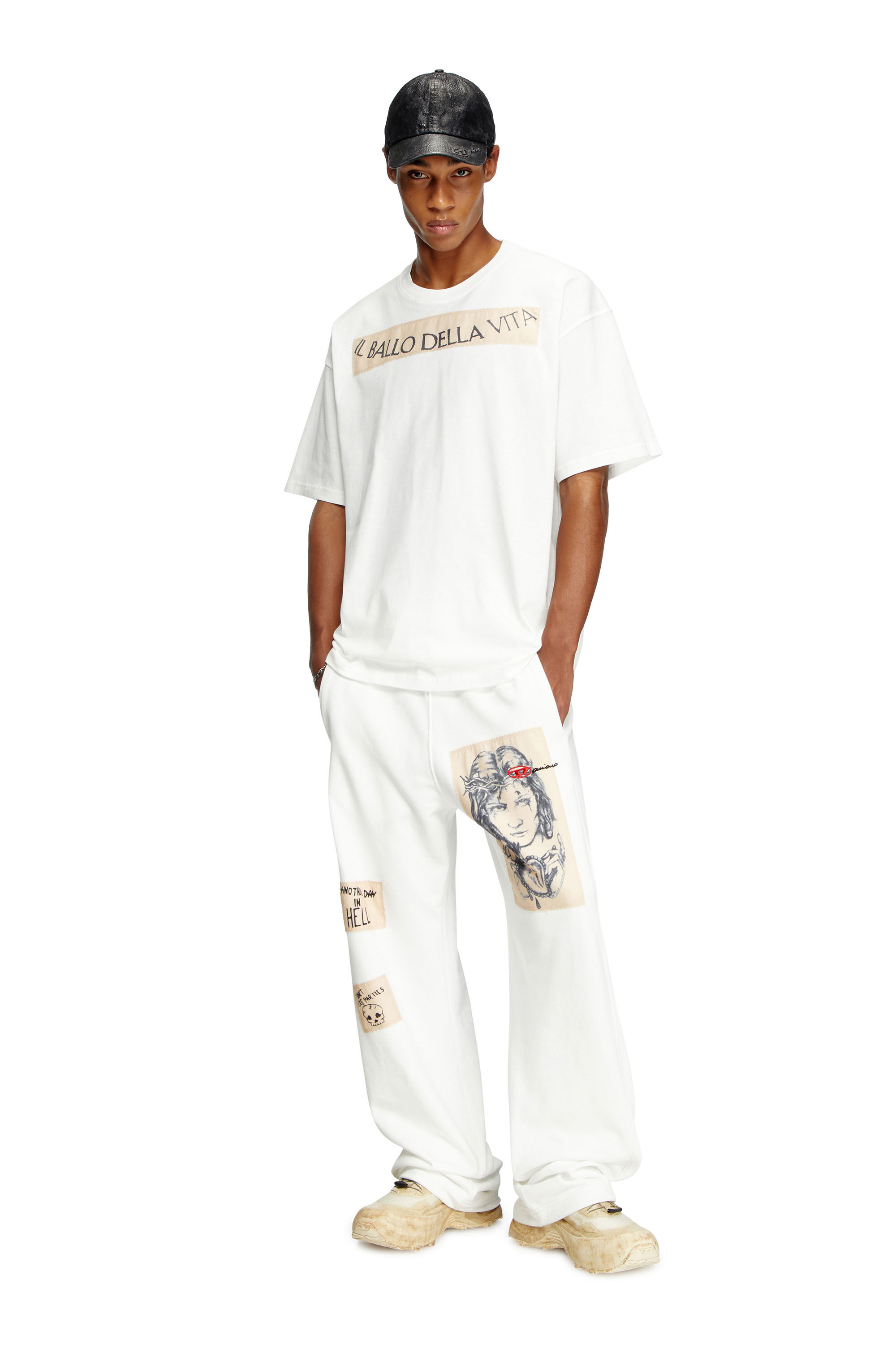 Diesel - T-BOXT-BALLO-DD, T-shirt avec empiècements tatouage Mixte in Blanc - 1