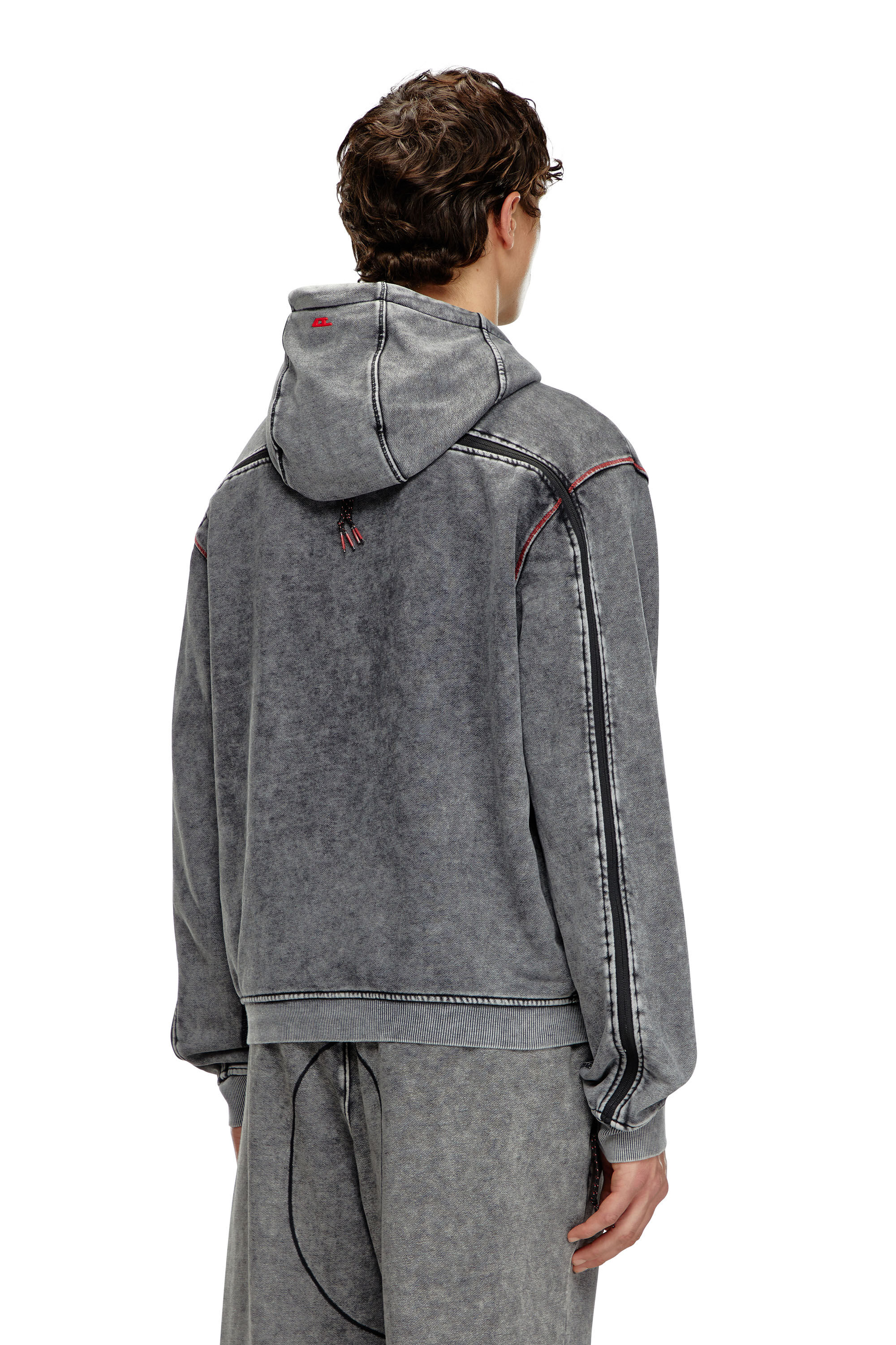 Diesel - AMST-TRANE-HT48, Sweat-shirt à capuche délavé avec fermeture zippée au dos Homme in Gris - 4