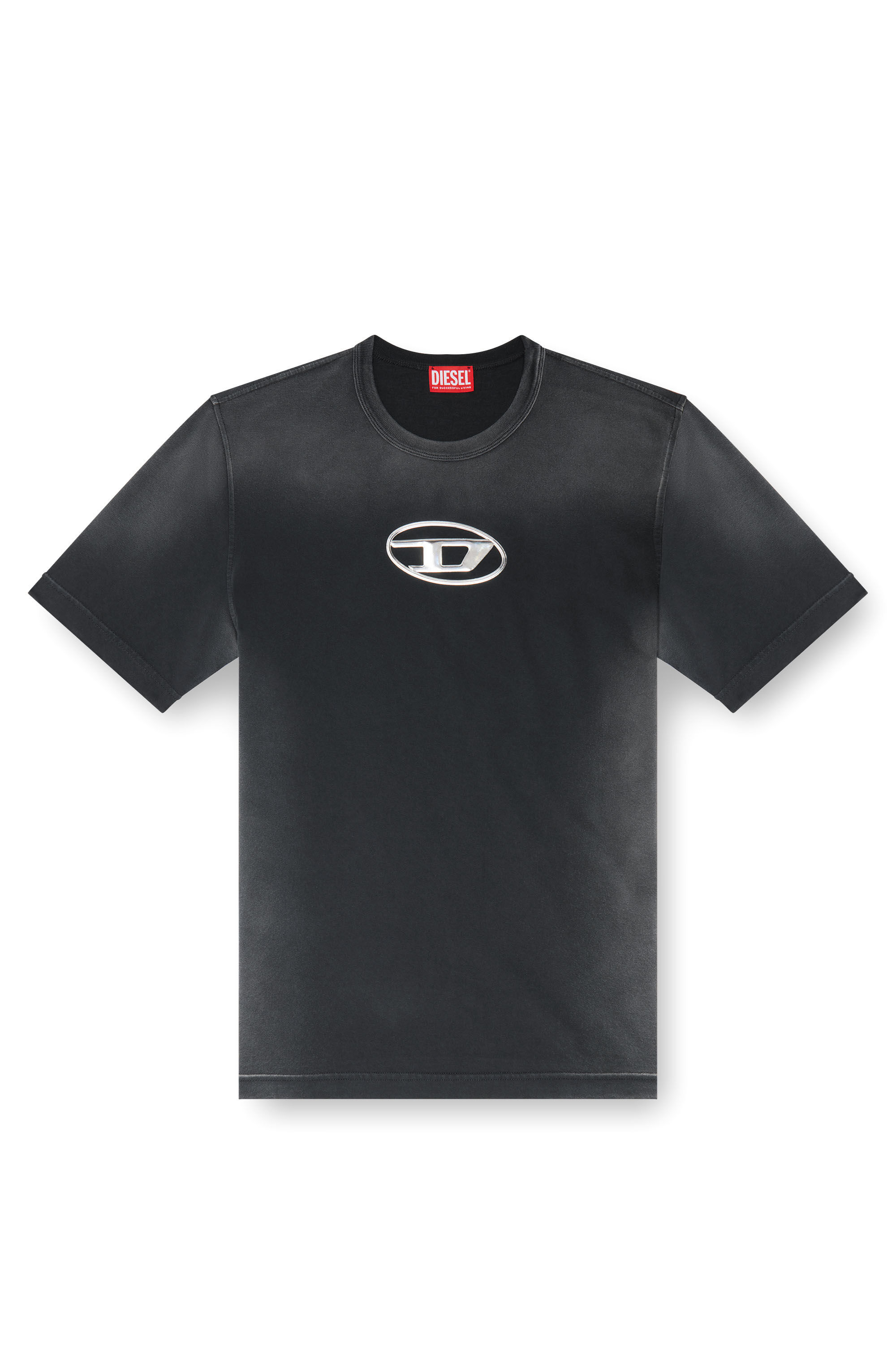 Diesel - T-ADJUST-Q8, Homme T-shirt délavé avec cut-out Oval D in Noir - Image 2