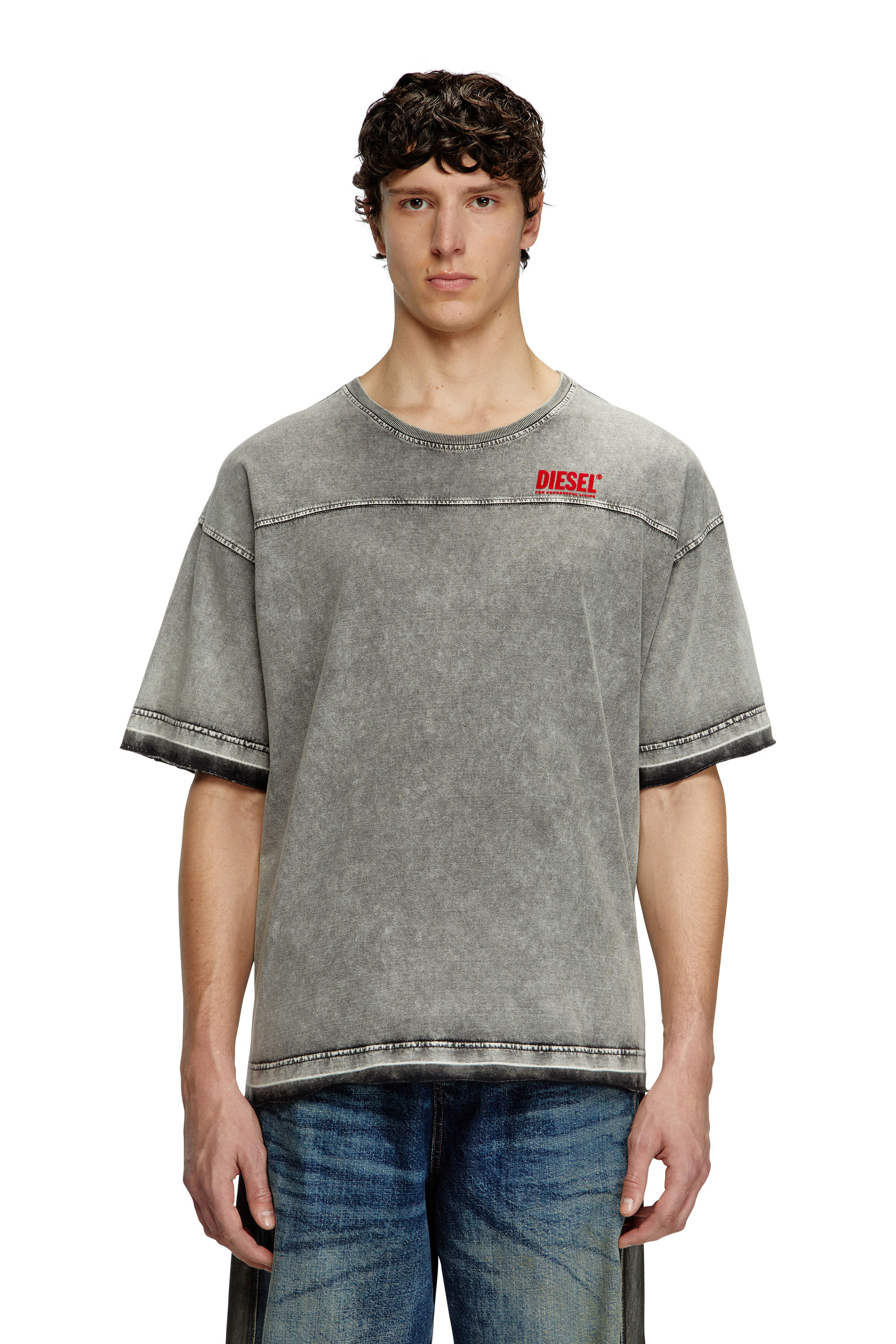 ★DIESEL★ T-Wash T-Shirt Gray A121170EPAH9BX A121170EPAH9BX Men's Denim-look T-shirt with released hems | Grey | Diesel