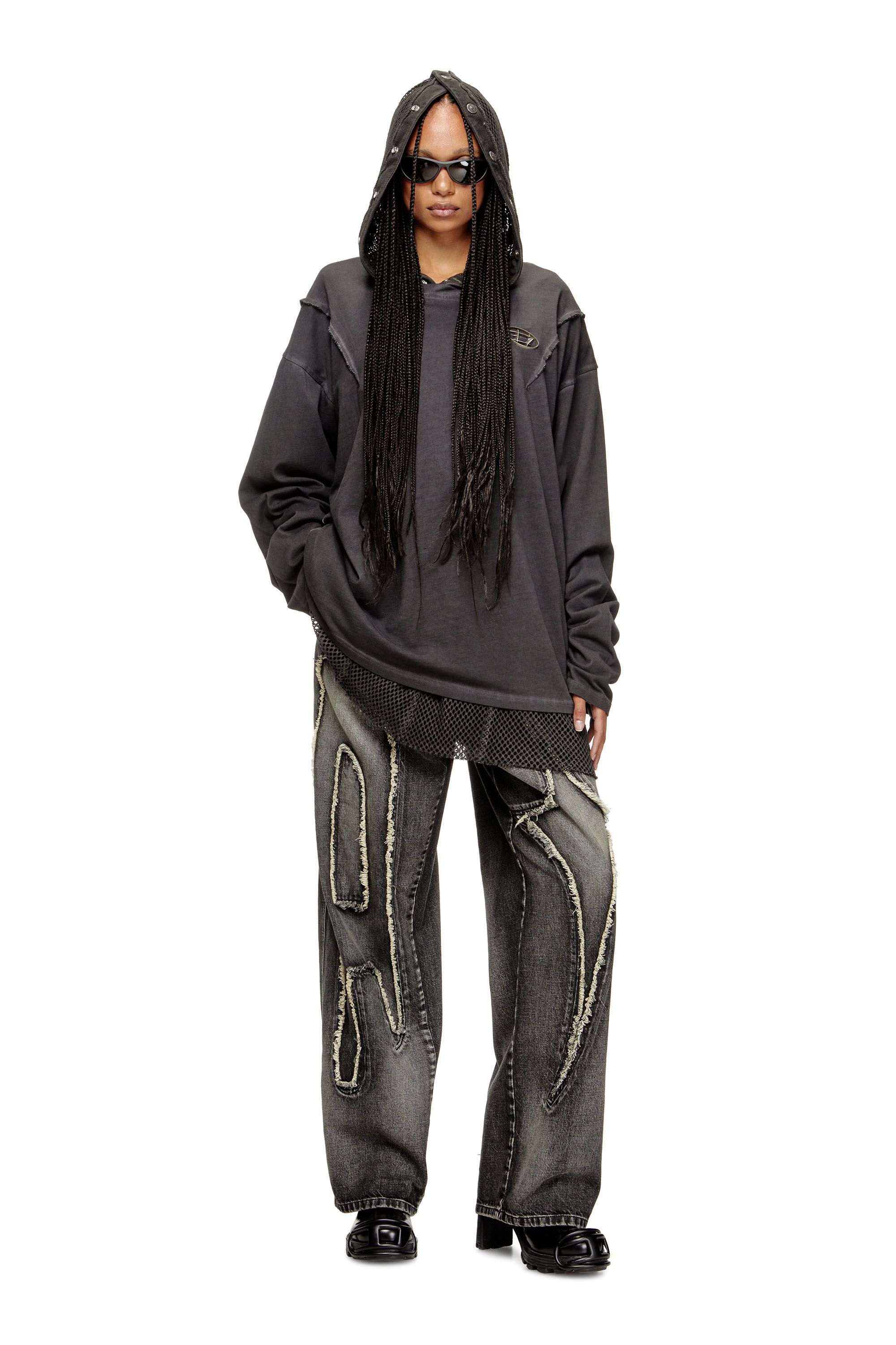 Diesel - T-THUG-T-SHIRT, T-shirt à manches longues avec effet délavé Mixte in Gris - 7