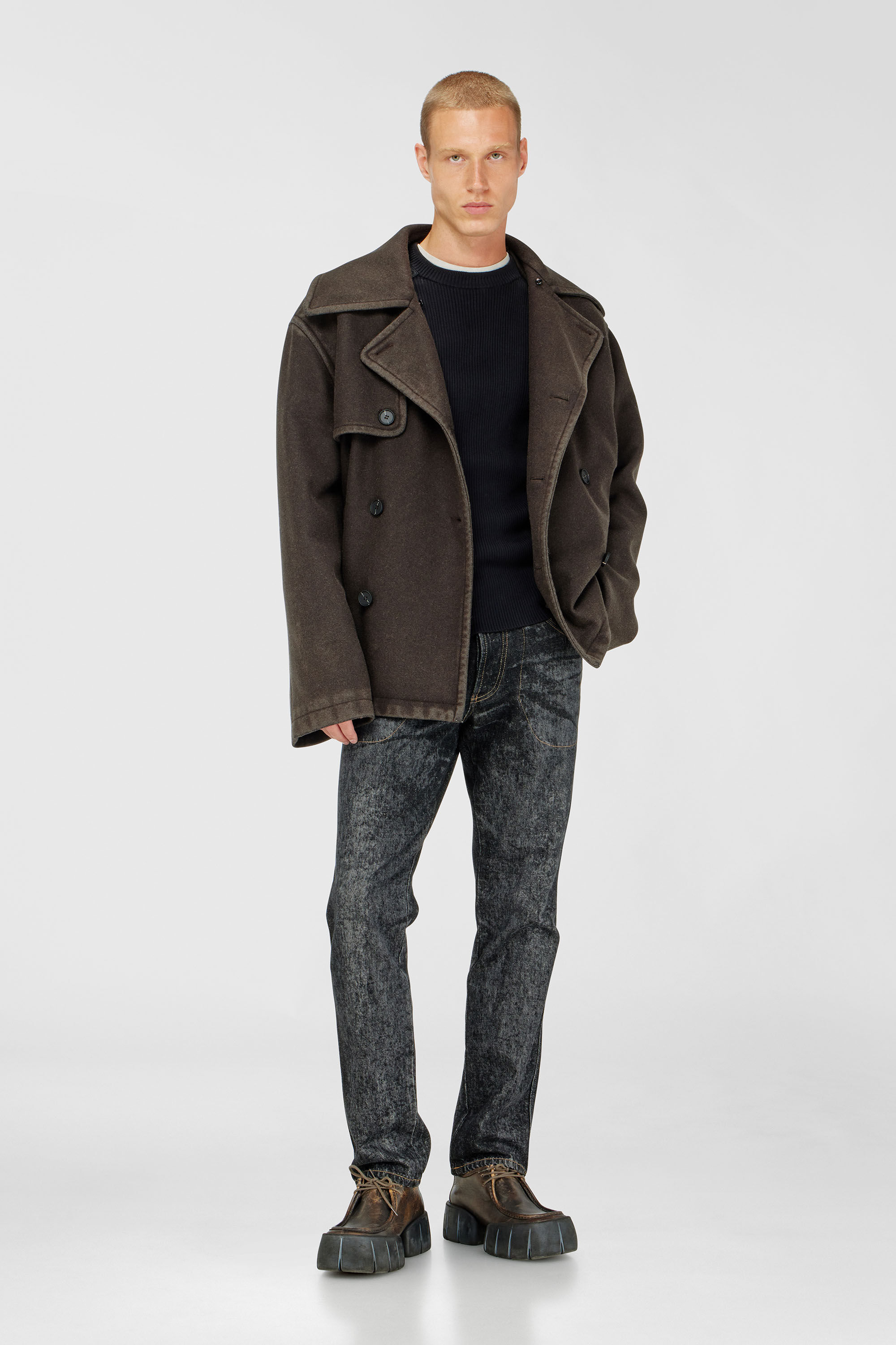 Diesel - K-MARTIN, Pull c&ocirc;tel&eacute; avec empi&egrave;cements aux &eacute;paules Homme in Noir - 1