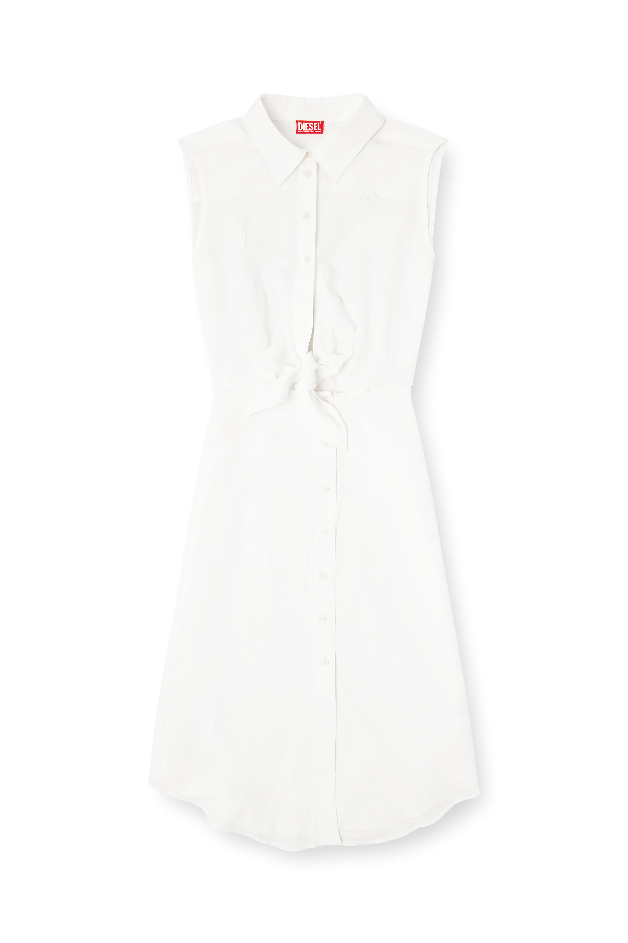 Diesel - D-ELTA-SL, Robe midi en m&eacute;lange de lin avec d&eacute;tail n&oelig;ud Femme in Blanc - 2