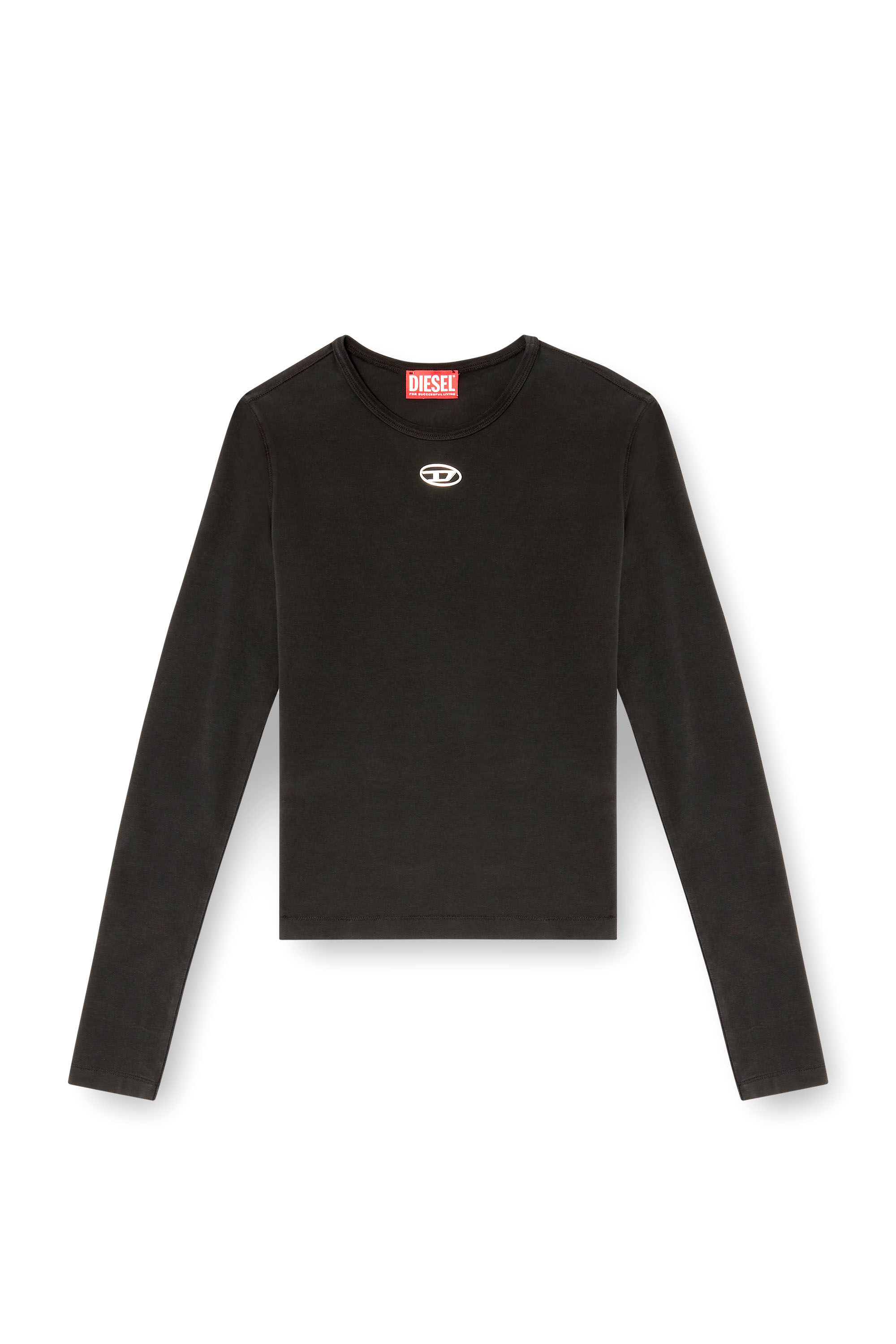 Diesel - T-UNCUTIESLONG-LS-OD, Pull en coton avec logo Oval D Femme in ToBeDefined - 2