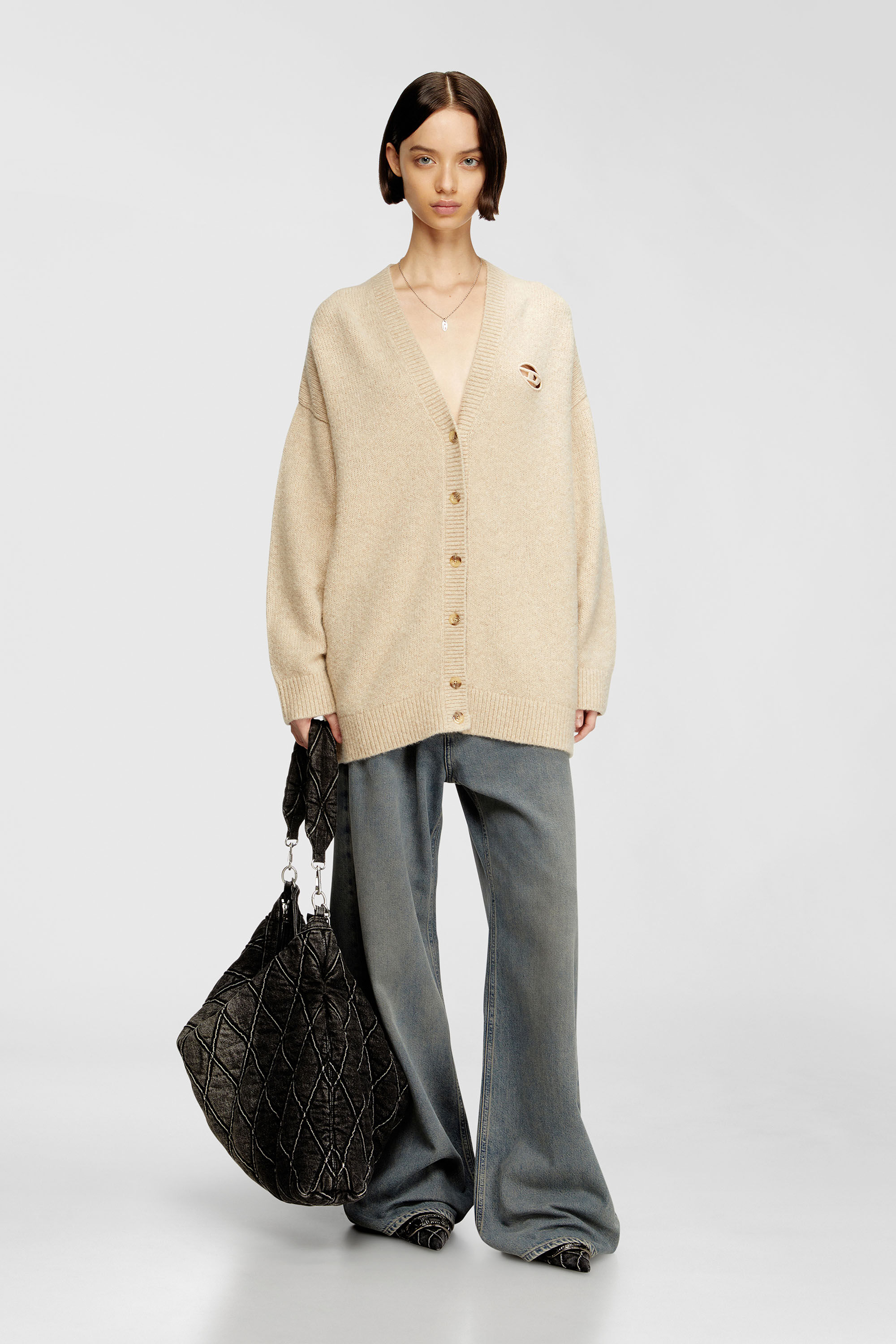 Diesel - M-AREELA, Cardigan en m&eacute;lange de laine et d'alpaga Femme in Beige - 1