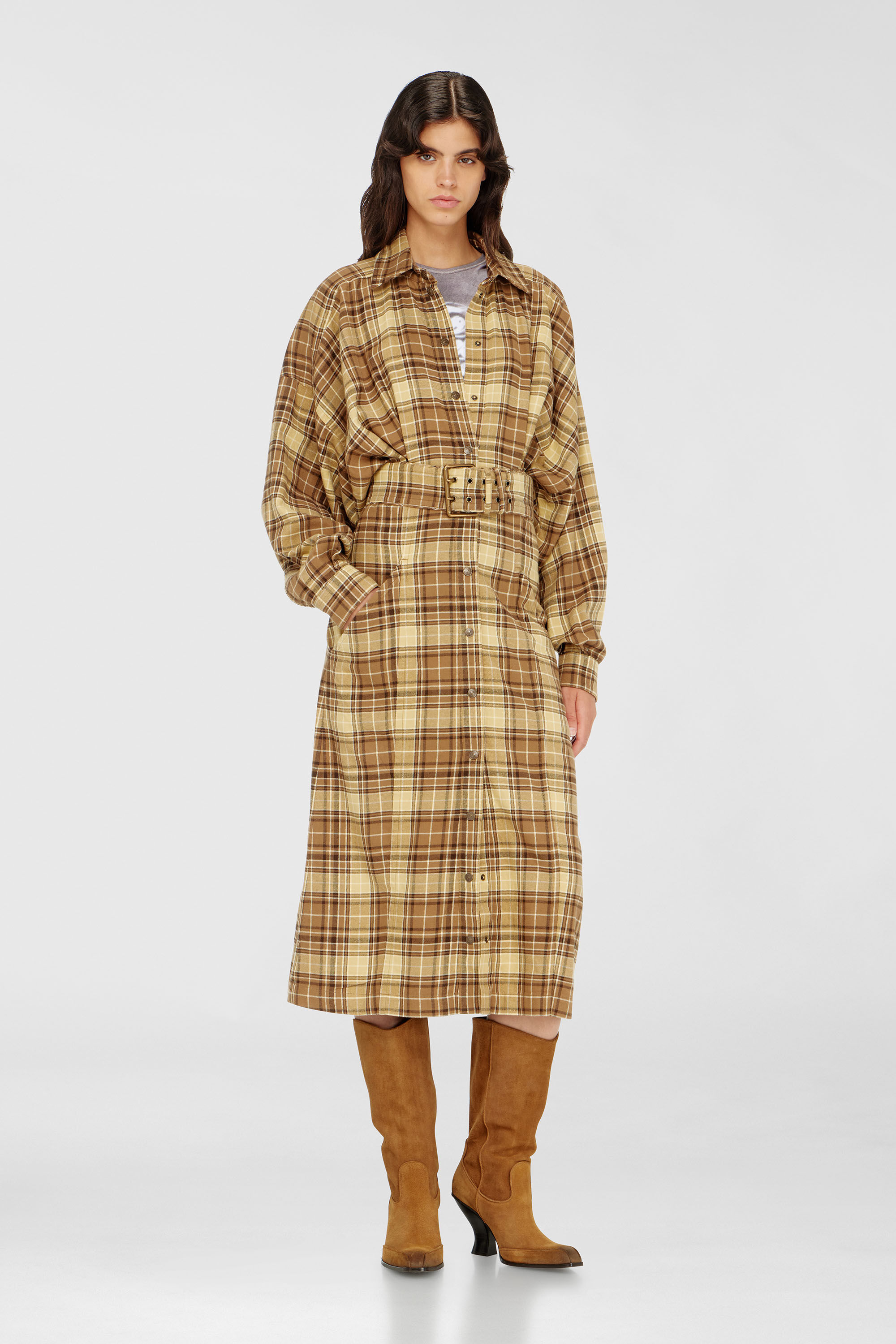 Diesel - D-EDALUS, Robe midi en flanelle &agrave; carreaux avec large ceinture Femme in Polychrome - 3