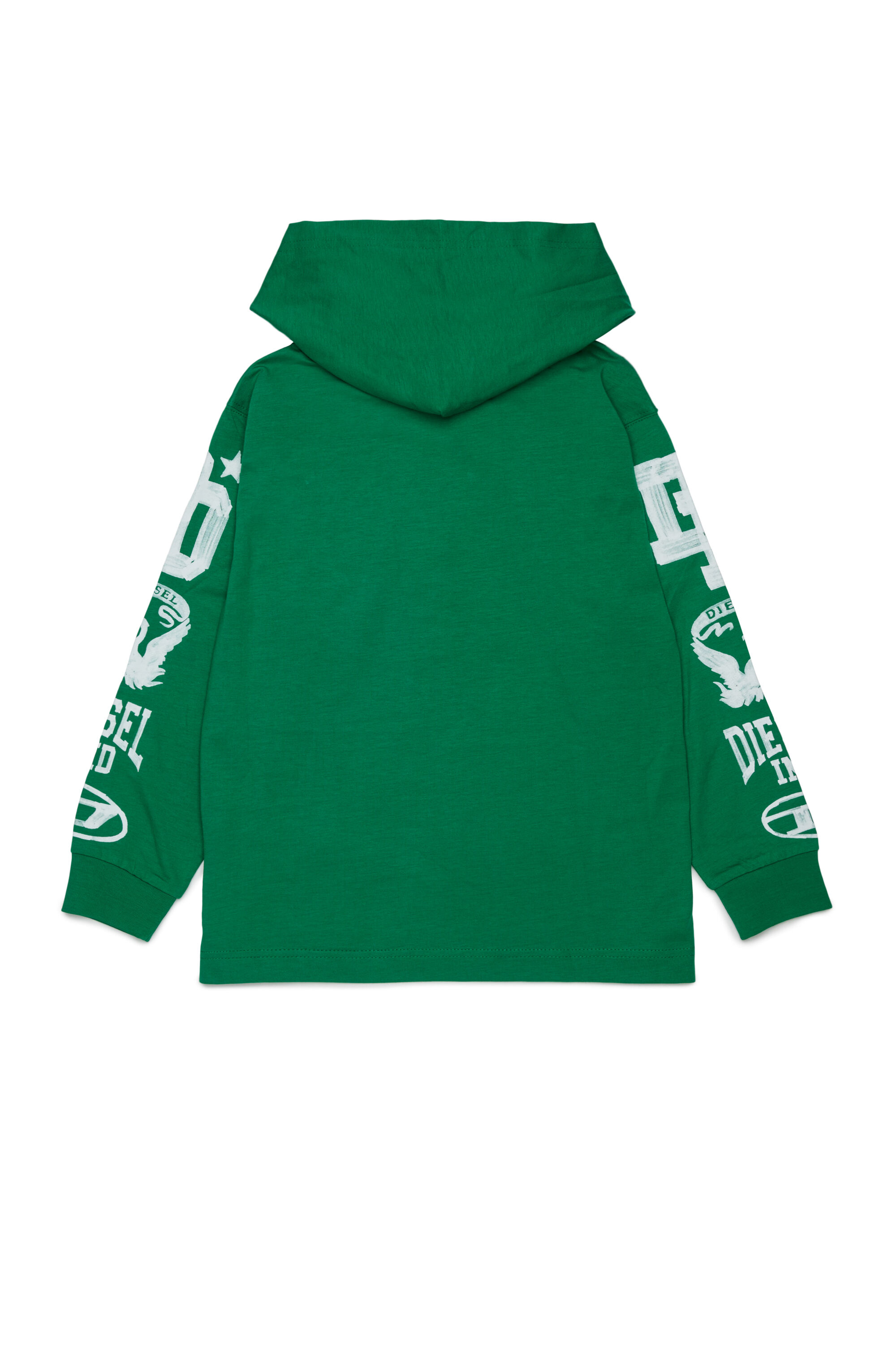 Diesel - TBUNDY OVER, T-shirt &agrave; capuche manches longues avec graphismes varsity Homme in Vert - 2