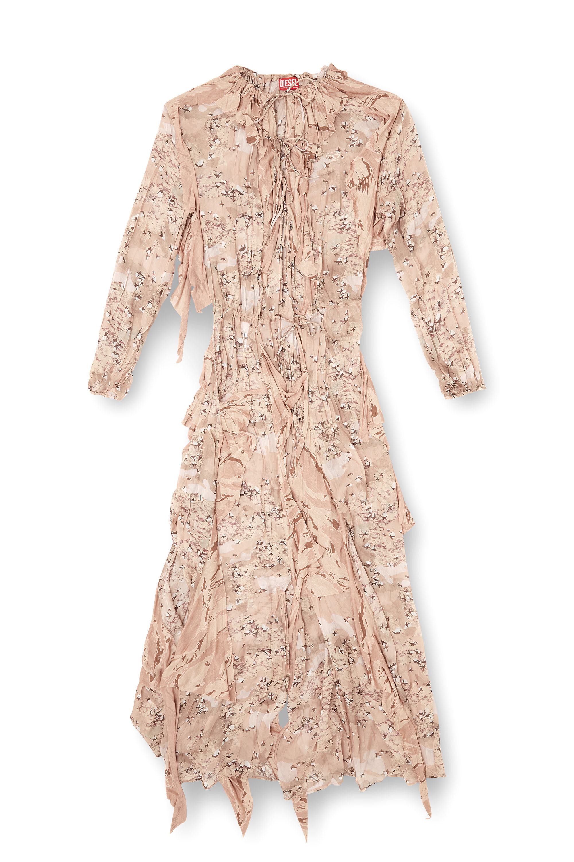 Diesel - D-AZZLING-R1, Maxi robe froufrous en mousseline camouflage Femme in Rose - 2