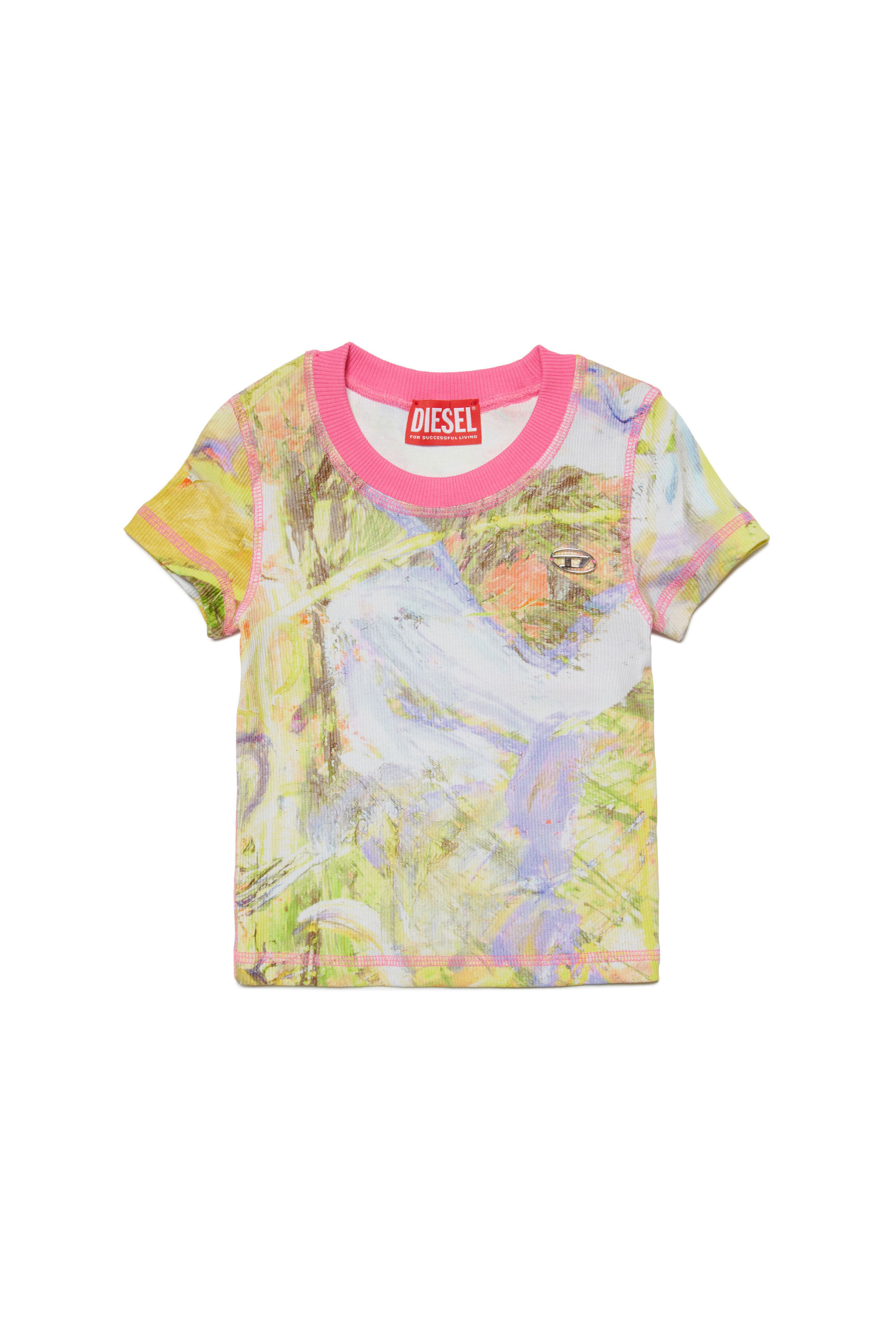 Diesel - TISKI, Femme T-shirt côtelé avec imprimé abstrait in Jaune - Image 1