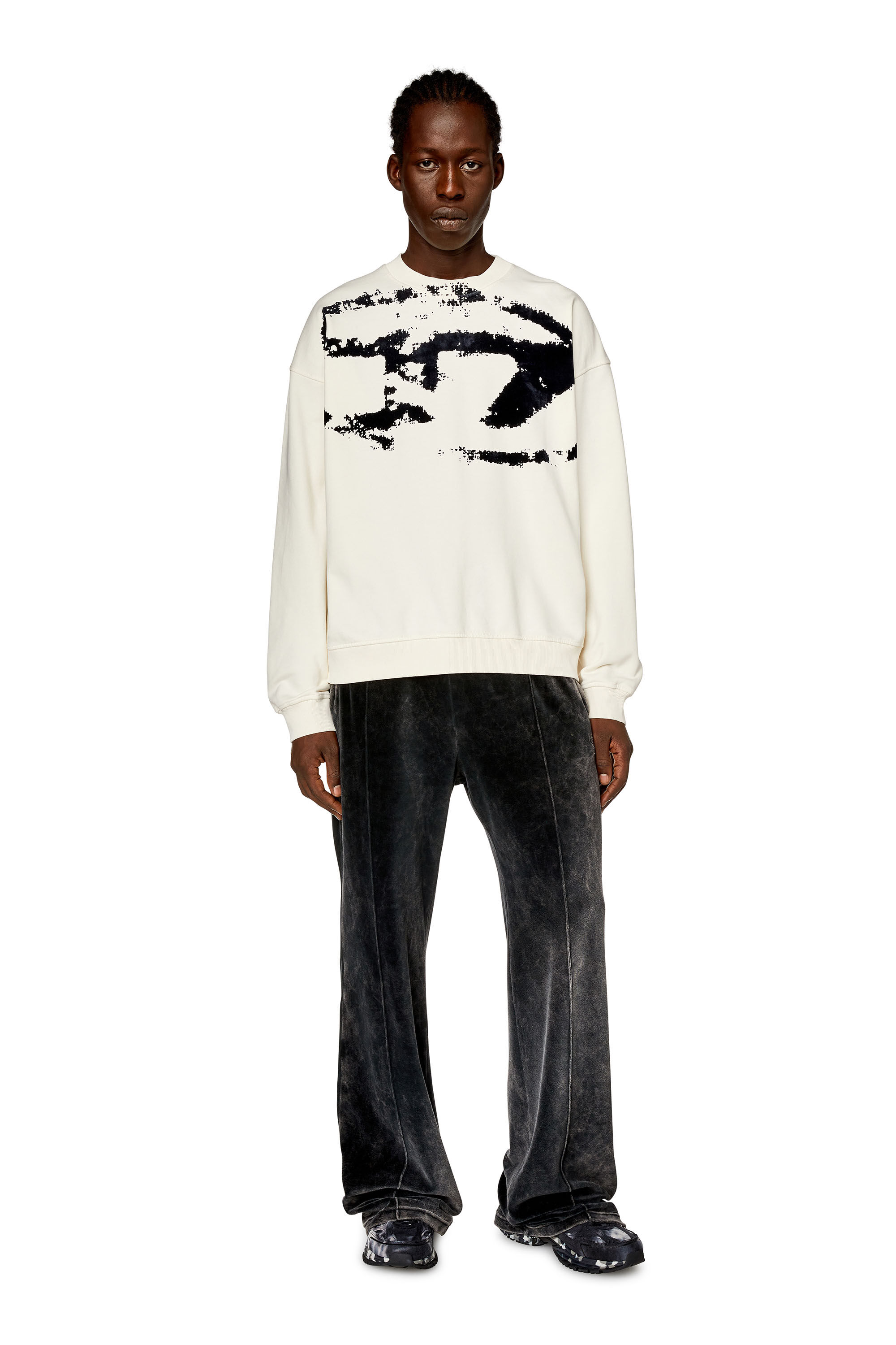 NEWモデル Men's Diesel | White | logo flocked distressed with Sweatshirt トップス