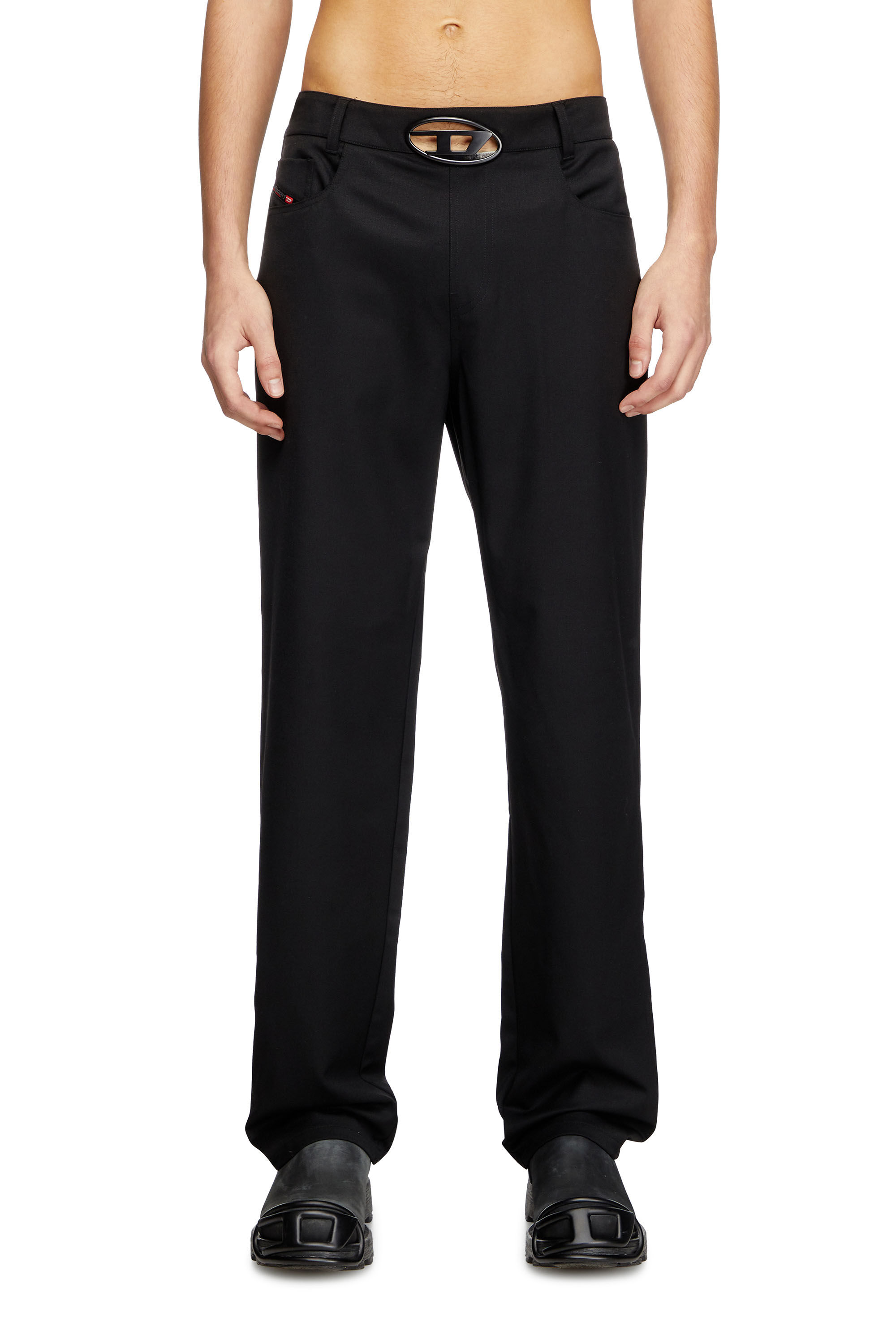 Men's Wool blend pants with D buckle waistband | Black | Diesel
