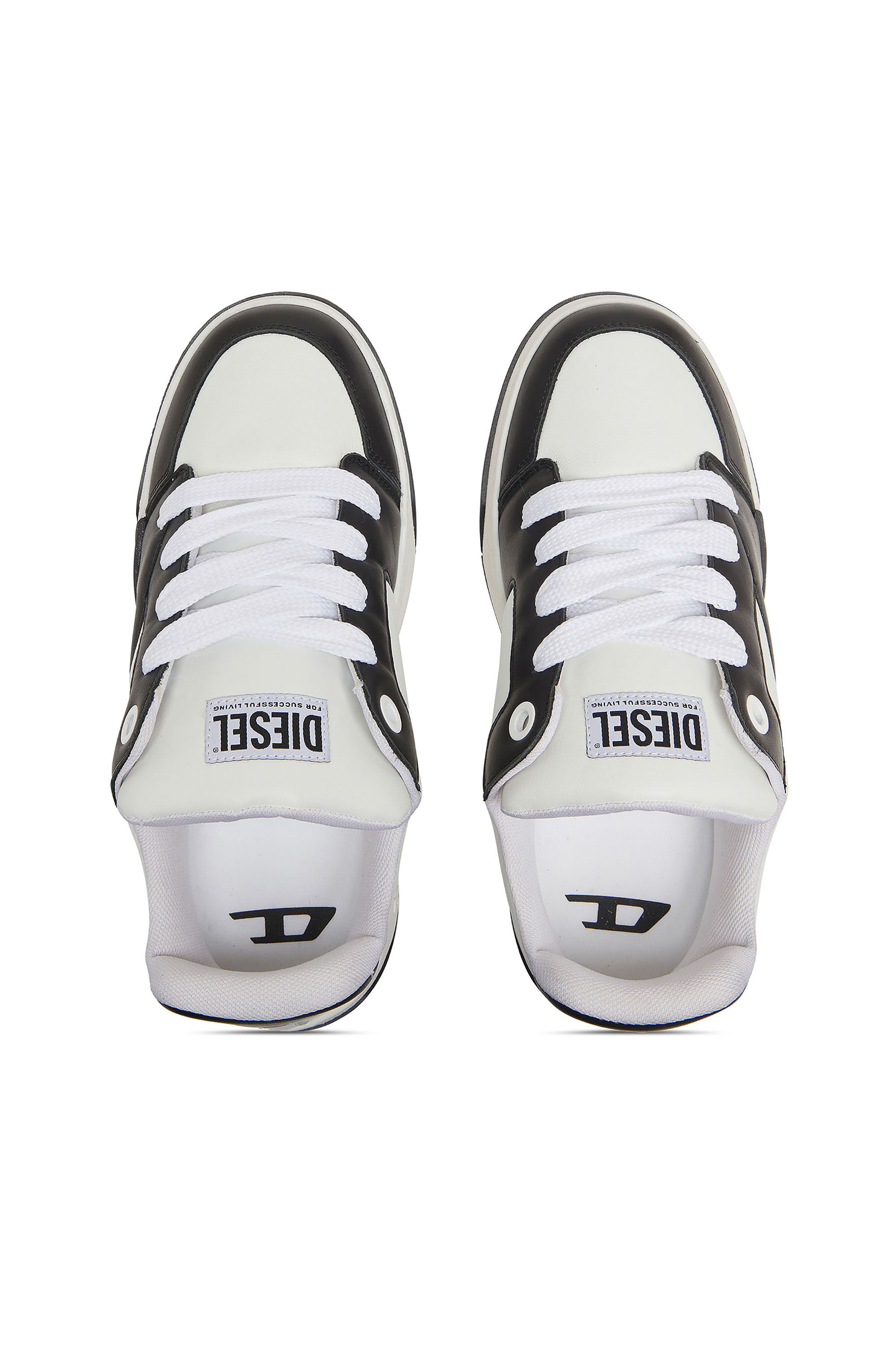 Diesel - S-D-OLLIE LOW, Man's D-Ollie-Sneakers in colour-block leather in White/Black - 4