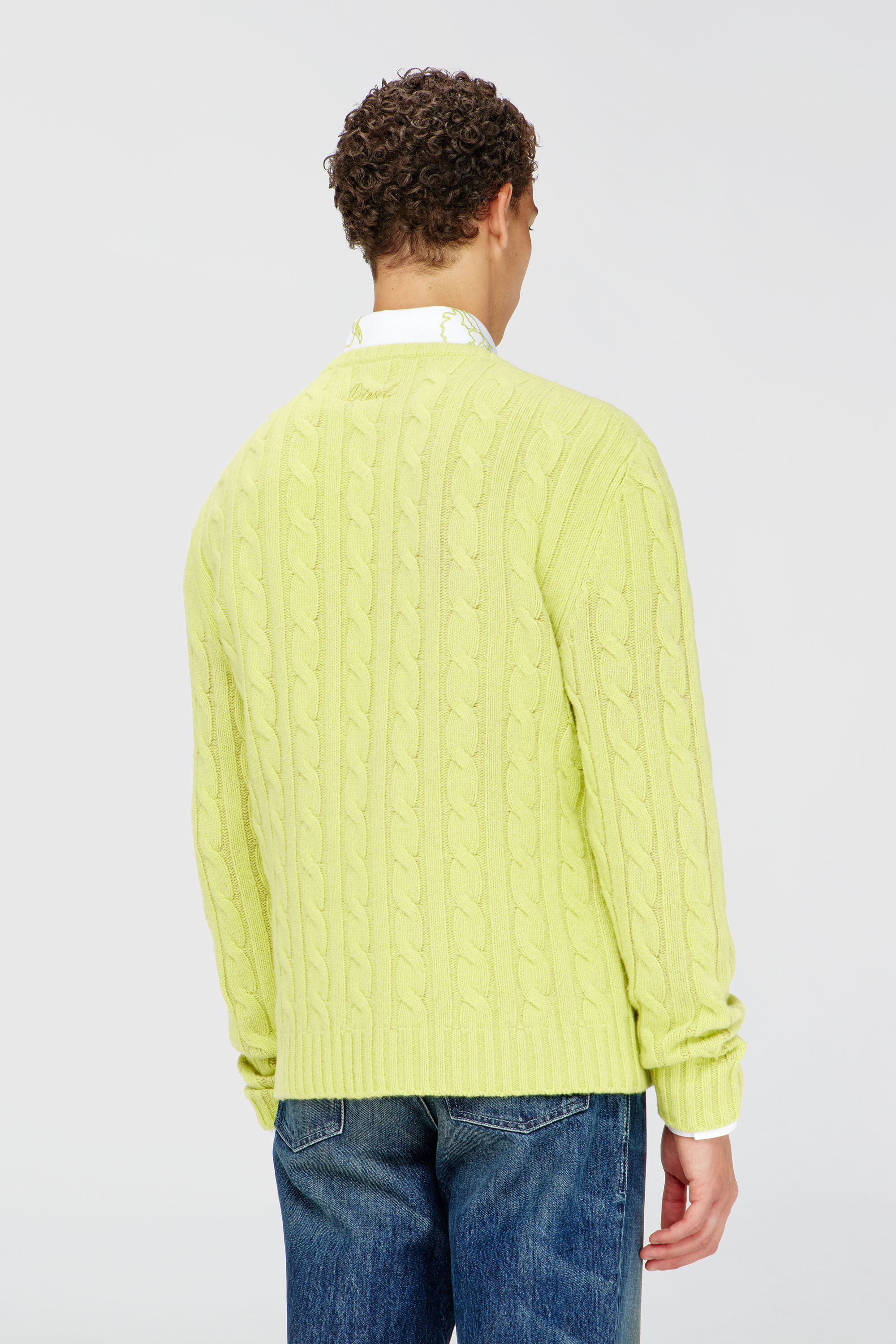 Diesel - K-RINO, Cardigan ouvert en maille torsad&eacute;e &agrave; motif floral Homme in Jaune - 4
