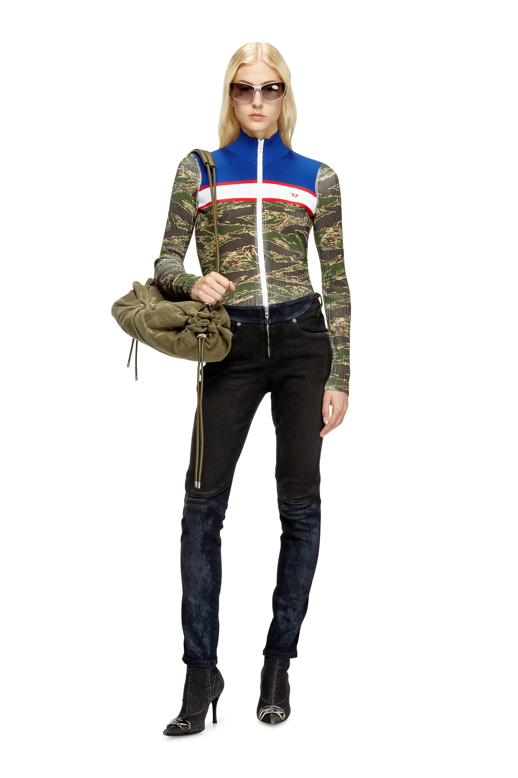 Diesel - M-CAMUT, Pull zippé camouflage en viscose côtelée Femme in Polychrome - 1