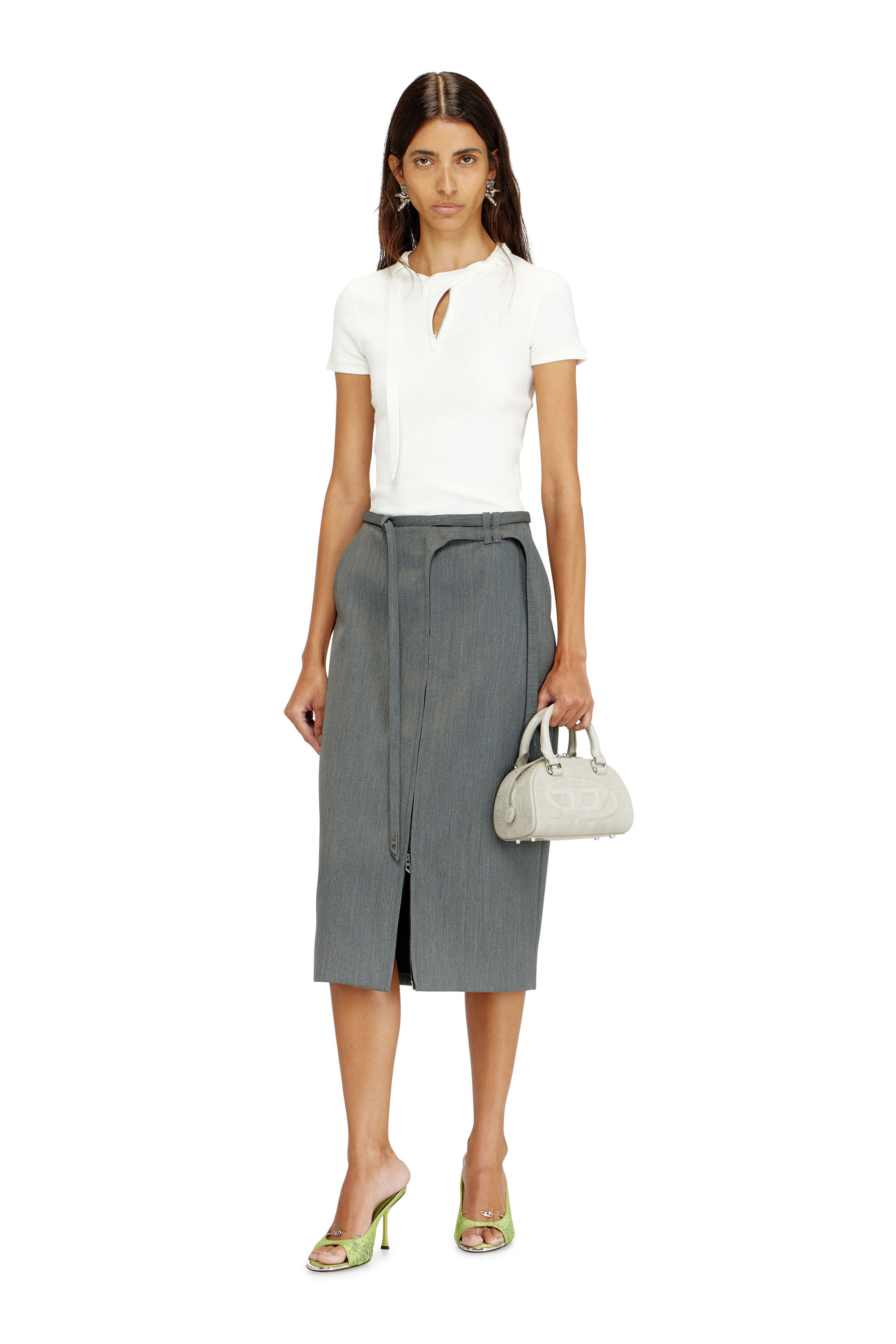 Diesel - T-IARAS, Top en jersey c&ocirc;tel&eacute; avec bride biker au cou Femme in Blanc - 1