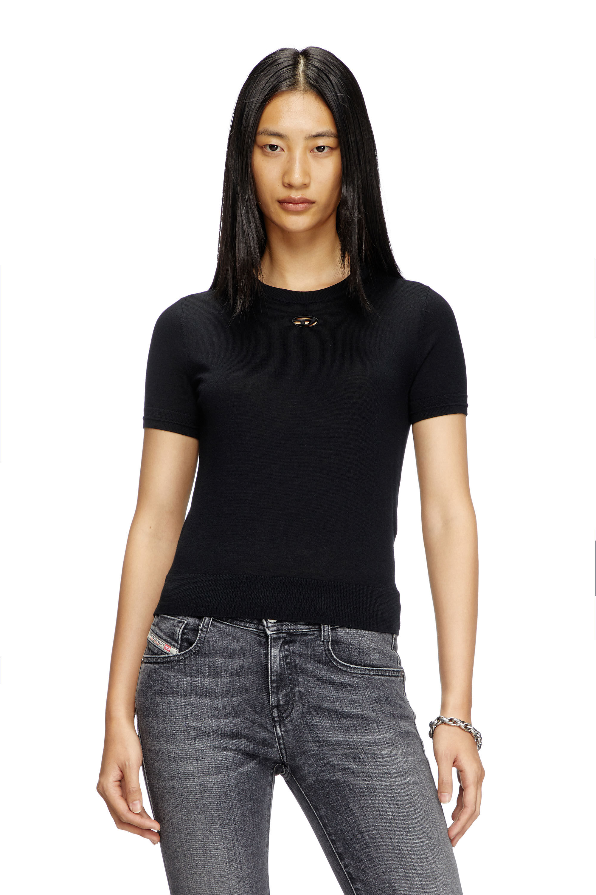 Diesel - M-ALINE, Pull à manches courtes en laine Femme in Noir - 3
