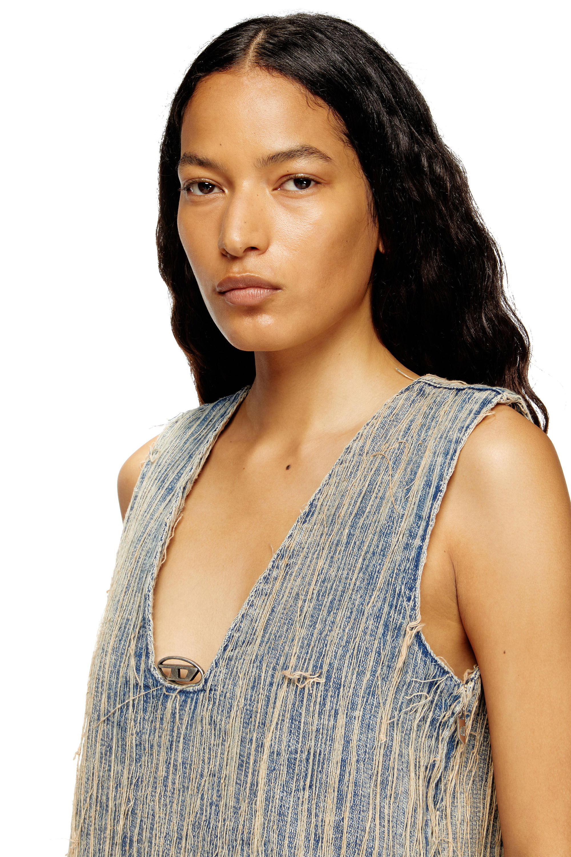 Diesel - DE-LARIS-DRESS-S2, Robe en denim à effet usé Femme in Bleu - 5