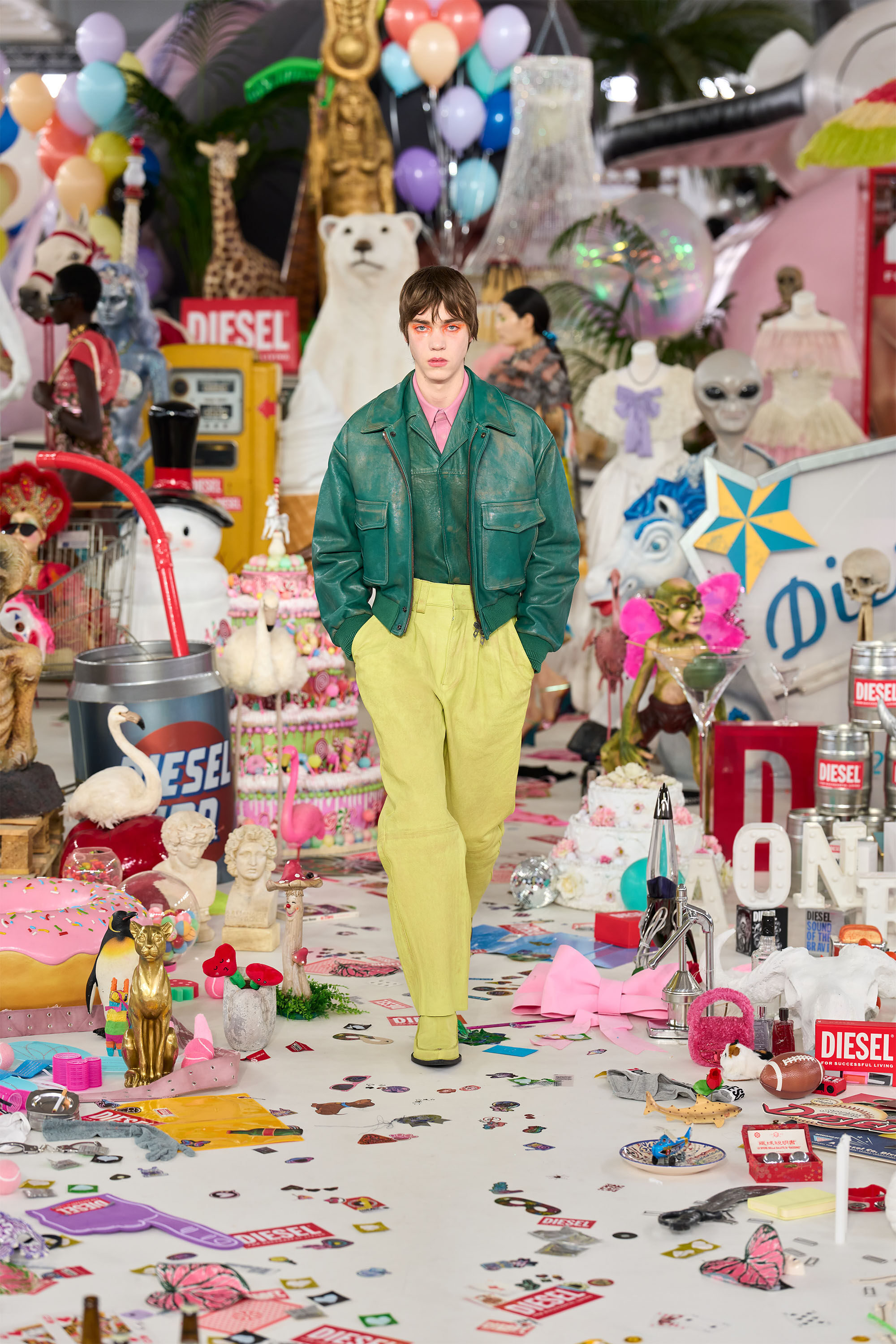 Diesel - L-UMAN, Blouson aviateur en cuir trait&eacute; Homme in Vert - 6