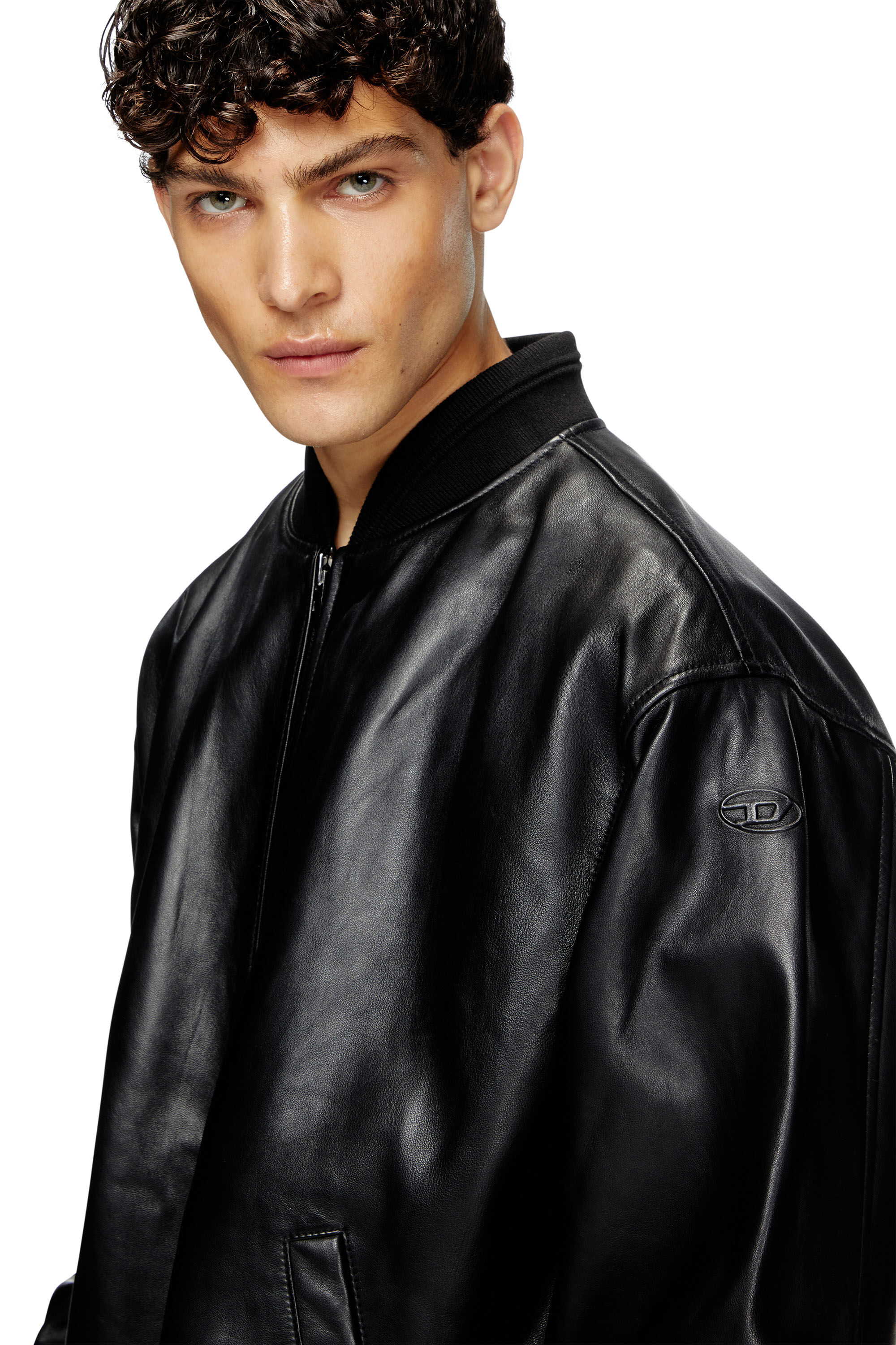 Men's Waxed-leather bomber jacket | Black | Diesel Men's Waxed-leather bomber jacket | Black | Diesel