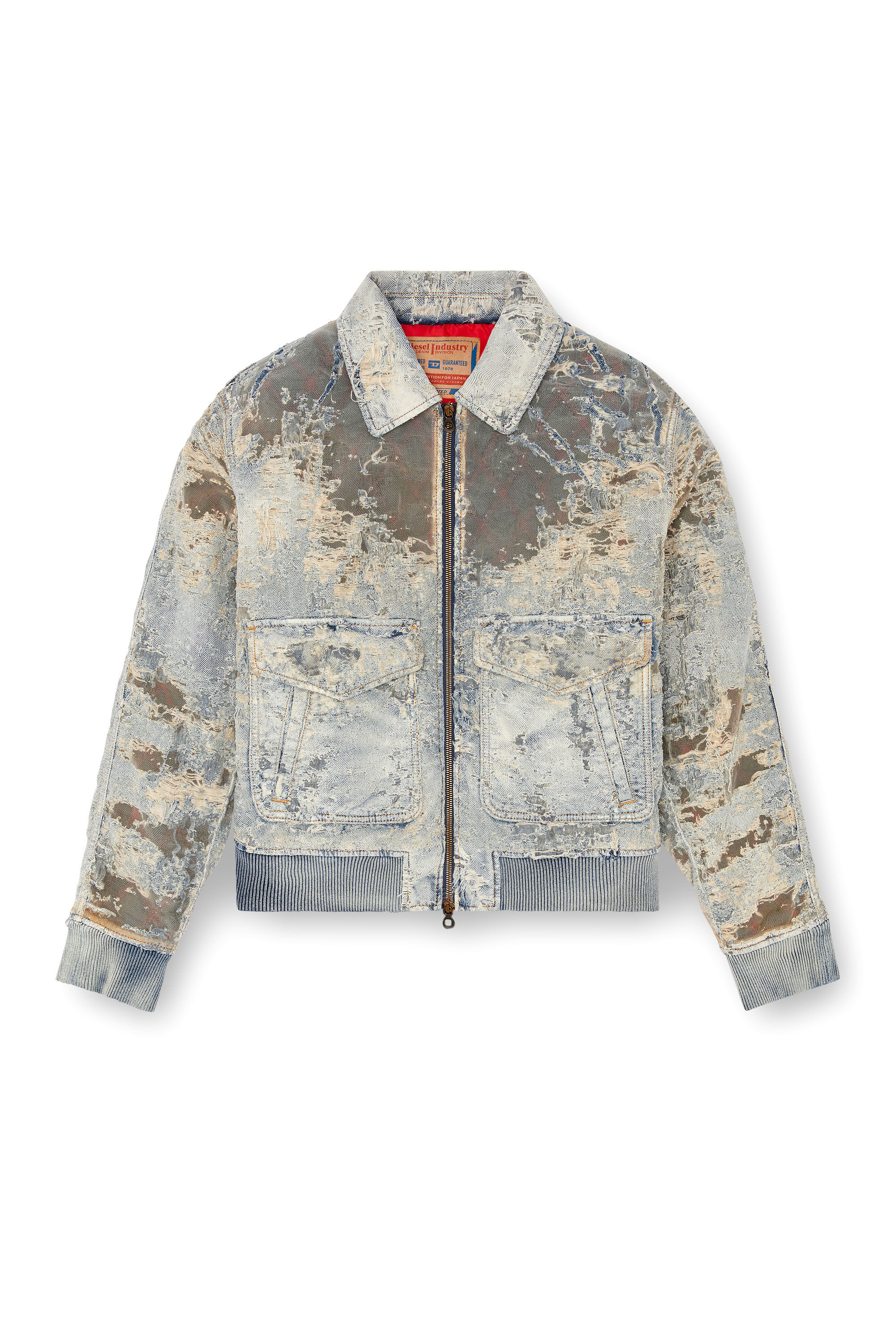 Diesel - D-MUDDY-FSF, Veste bomber en denim dévoré Homme in Bleu - 2