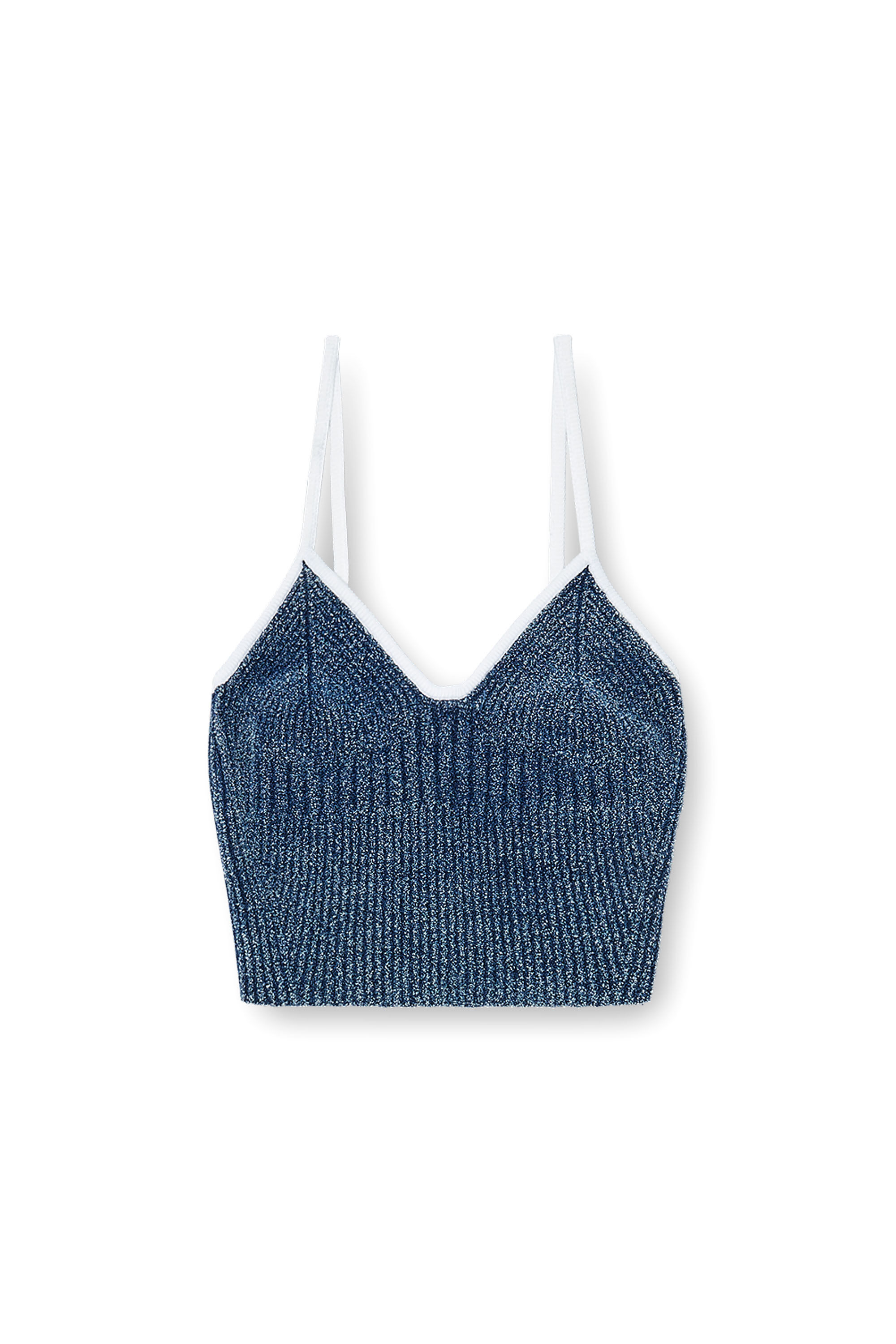 Diesel - M-ESTERE, Crop top en maille c&ocirc;tel&eacute;e indigo boucl&eacute; Femme in Polychrome - 2