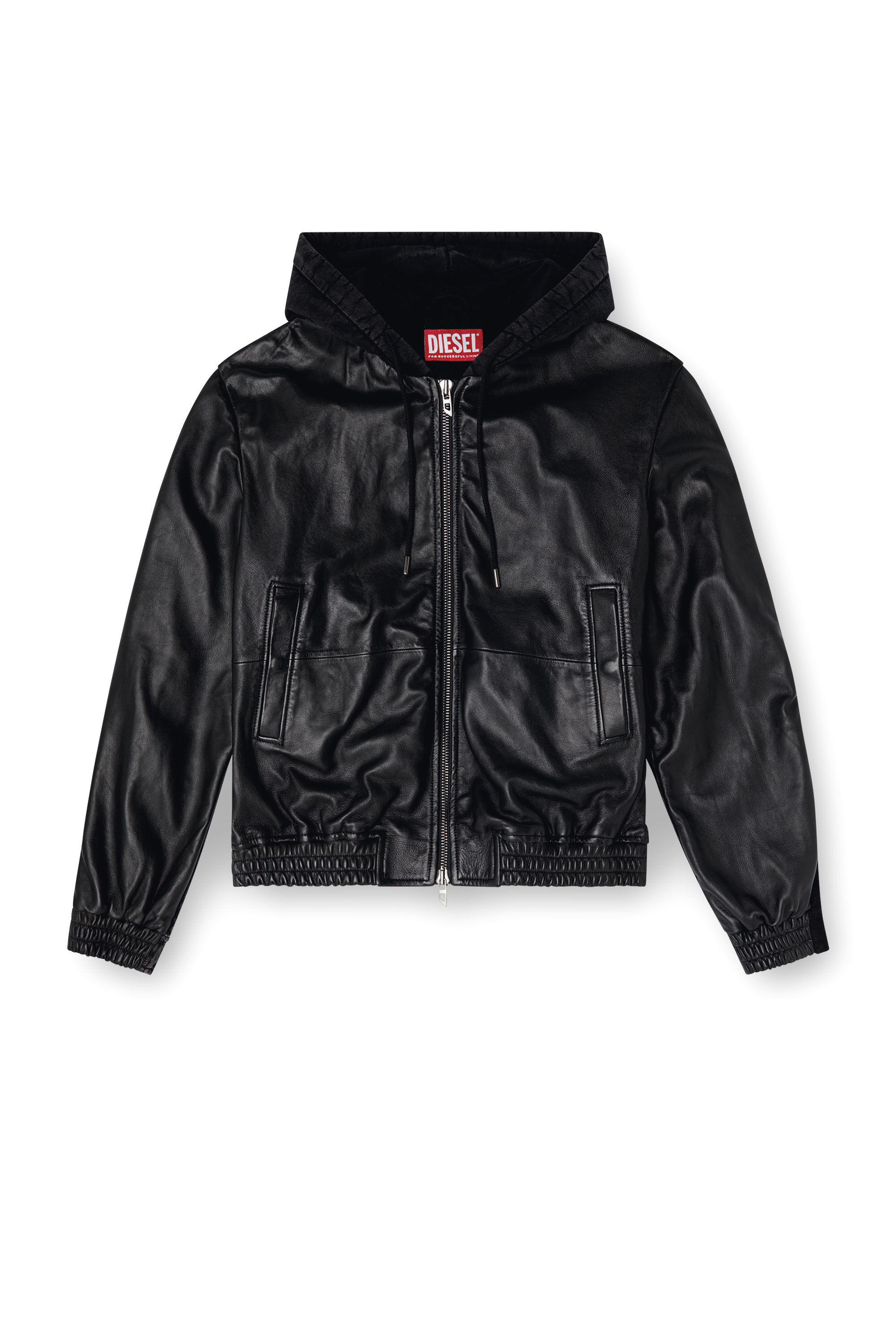 Men's Hooded jacket in leather, cotton and denim | Black
