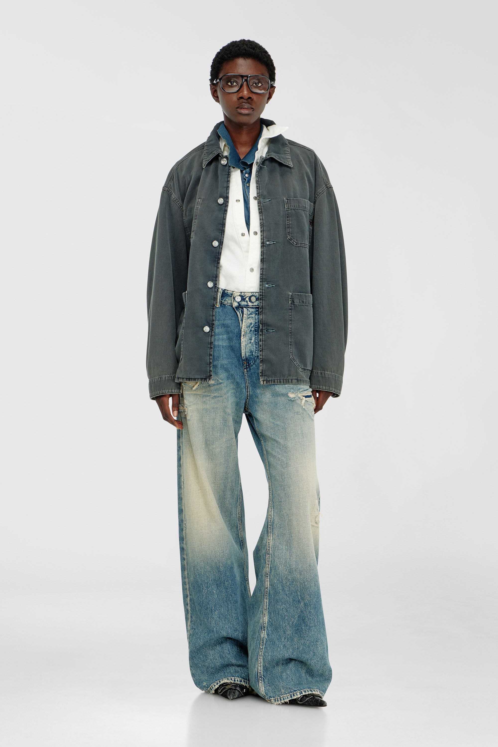 Diesel - D-STACK-U, Veste style utility en denim color&eacute; Mixte in Gris - 7