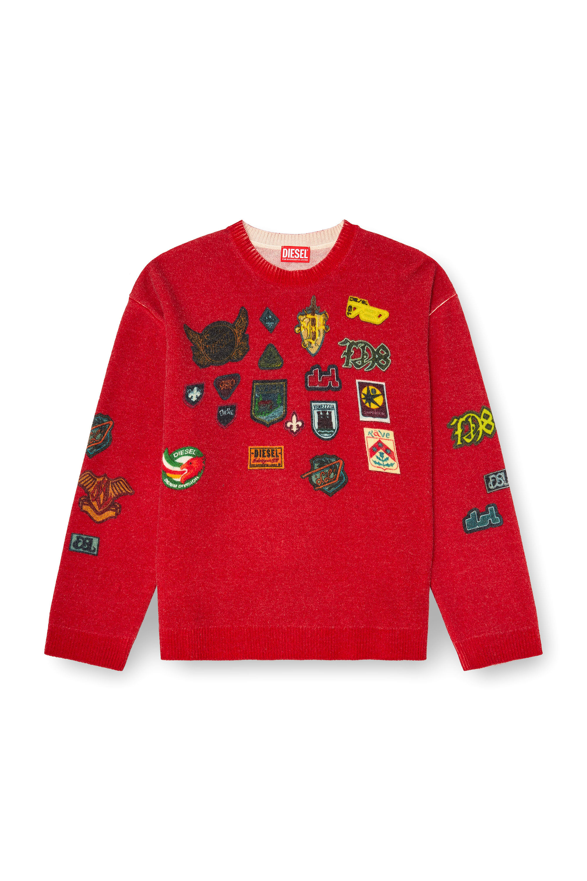 Diesel - K-PATCY, Man's Wool jumper with printed patches in Red - 2