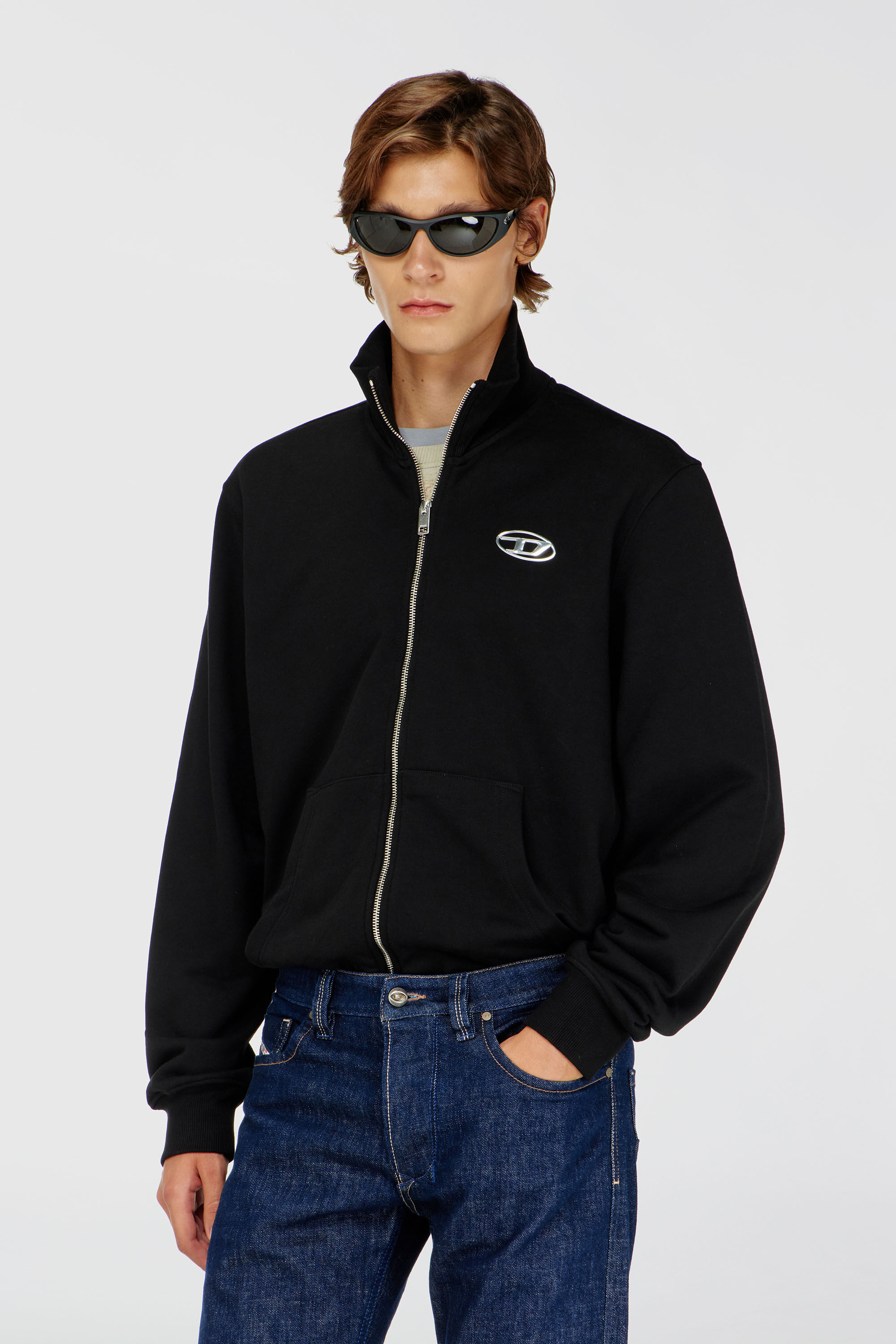 Diesel - S-GINNI-ZIP-OD, Sweat-shirt zipp&eacute; avec logo m&eacute;tallis&eacute; Homme in Noir - 3