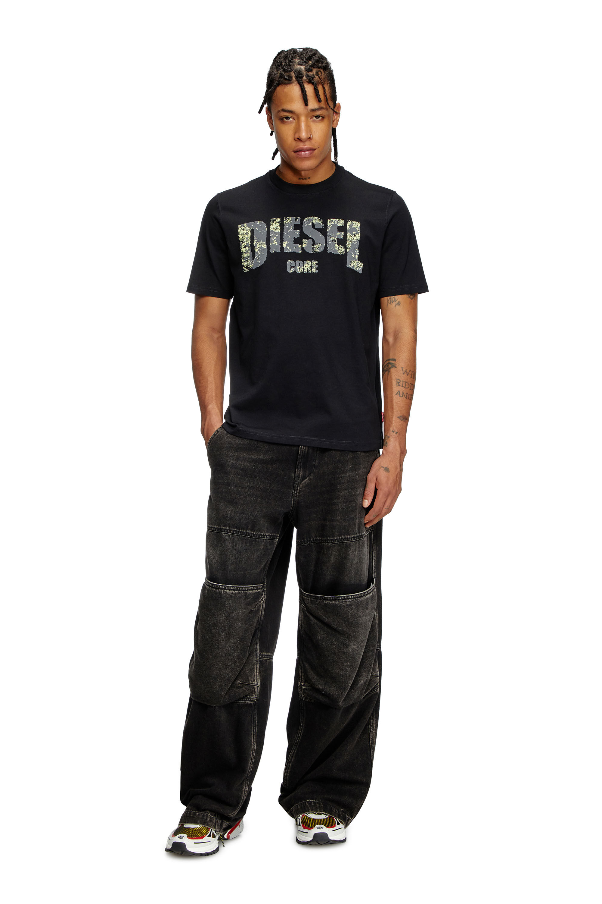 Diesel - T-ADJUST-R25, Man's T-shirt with Diesel Core print in Black - 1
