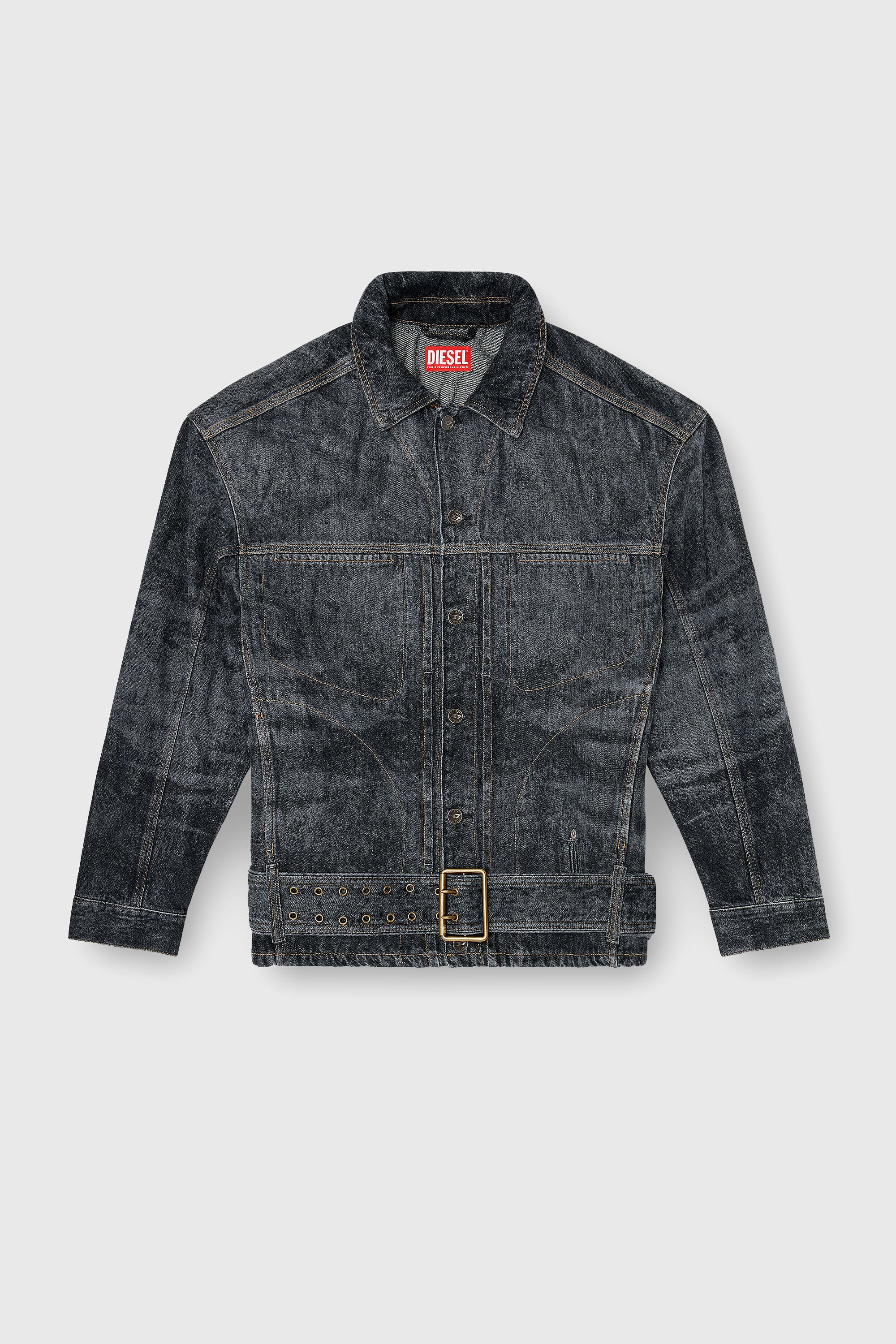 Diesel - D-VALERO-S, Man's Biker-inspired denim jacket in Dark grey - 2