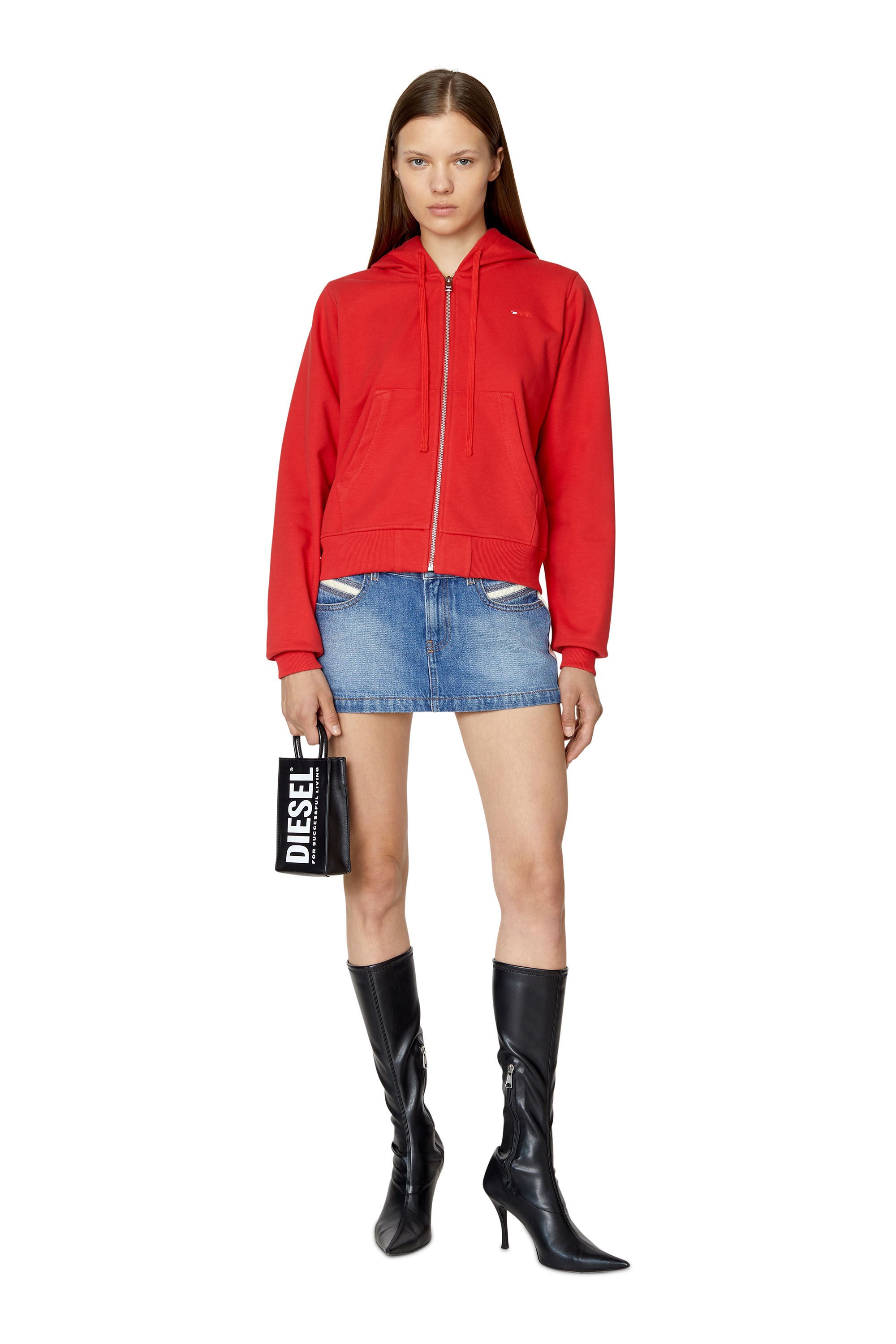 Diesel - F-REGGY-HOOD-ZIP-MICRODIV, Femme Sweat-shirt à capuche avec micro logo brodé in Rouge - Image 1