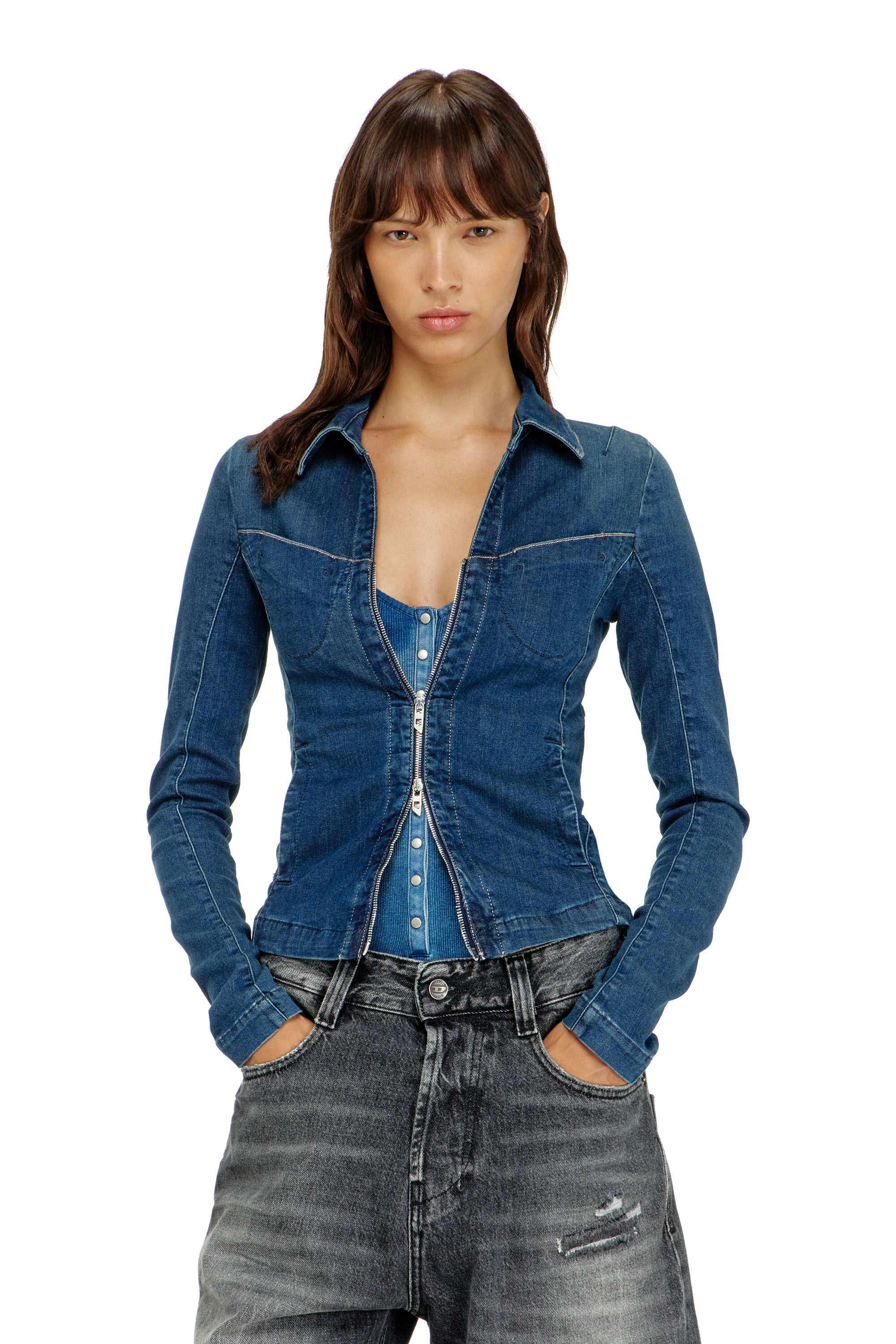 Diesel - DE-QUINOR-S1, Chemise zipp&eacute;e en denim Femme in Bleu - 3