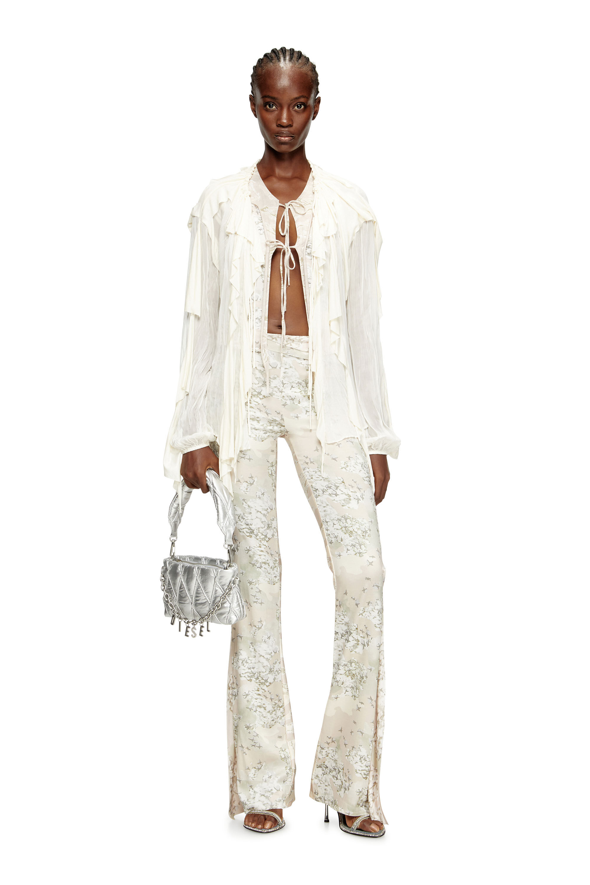 Diesel - C-LASSY, Chemisier à volants en mousseline froissée Femme in Blanc - 1